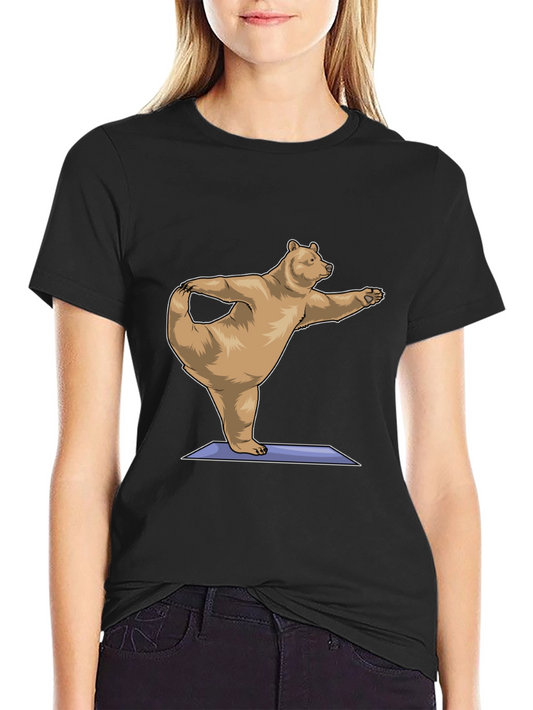 Yoga Bear Graphic Tee - Black Cotton Comfort
