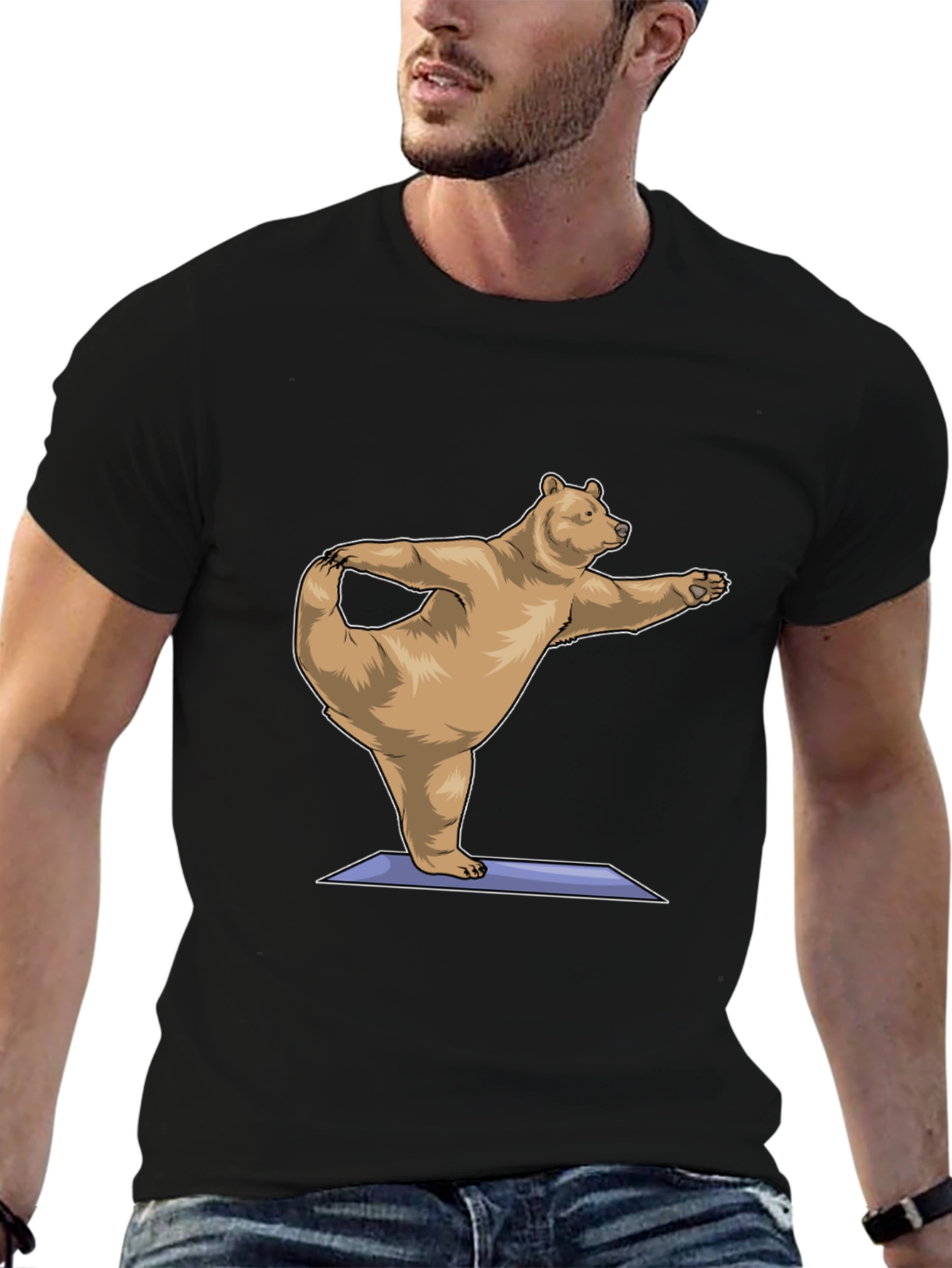 Yoga Bear Graphic Tee - Black Cotton Comfort