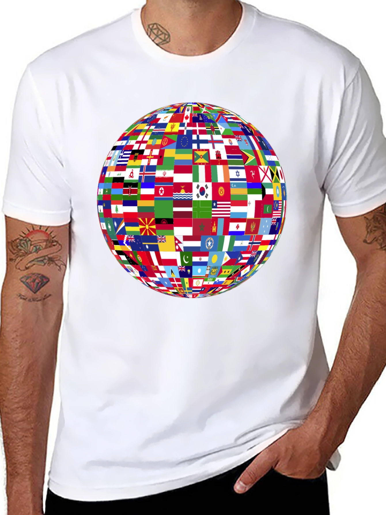 World Flags Globe Graphic Black T-Shirt