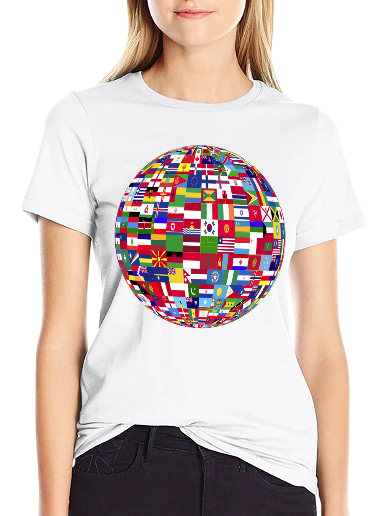 World Flags Globe Graphic Black T-Shirt