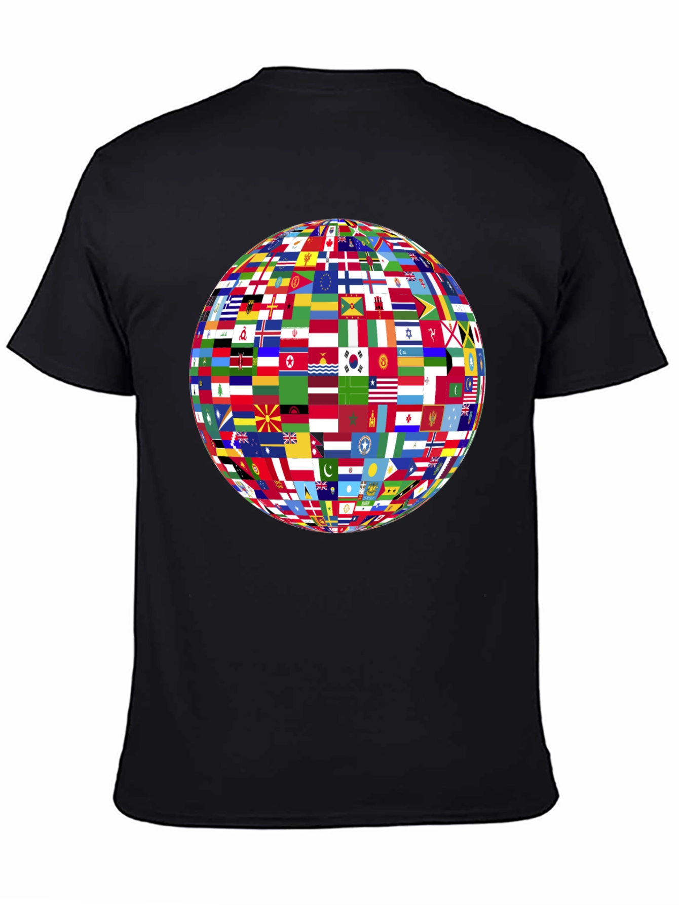 World Flags Globe Graphic Black T-Shirt