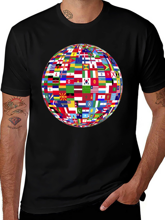 World Flags Globe Graphic Black T-Shirt