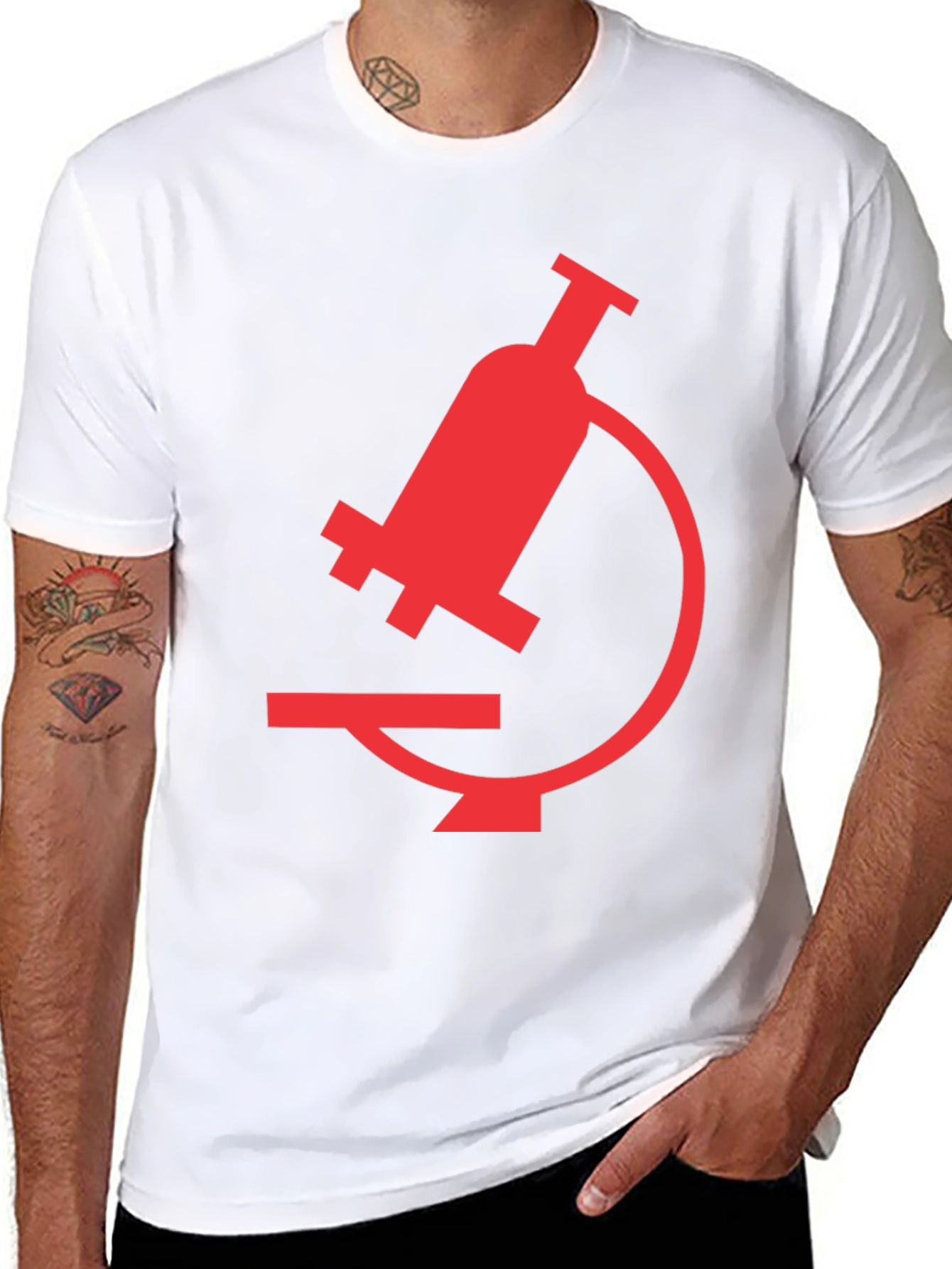 Black T-Shirt with Red Microscope Graphic