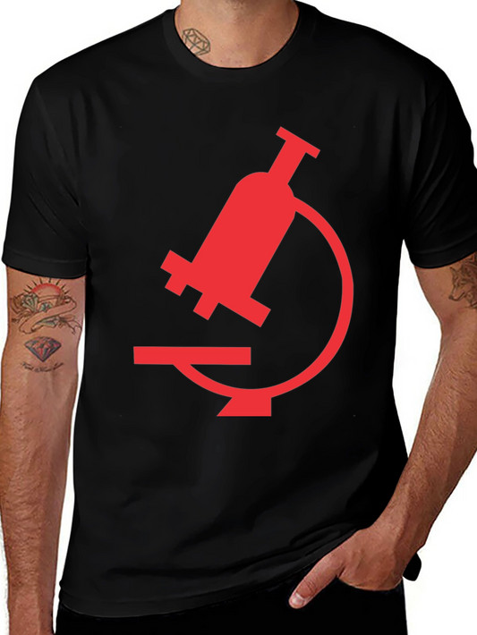 Black T-Shirt with Red Microscope Graphic