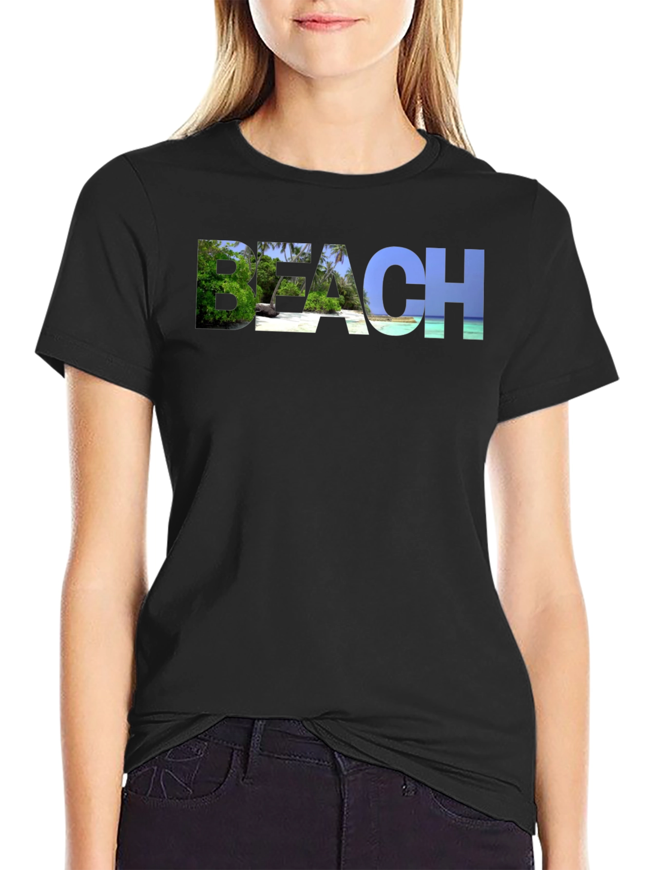 Beach Graphic Black T-Shirt