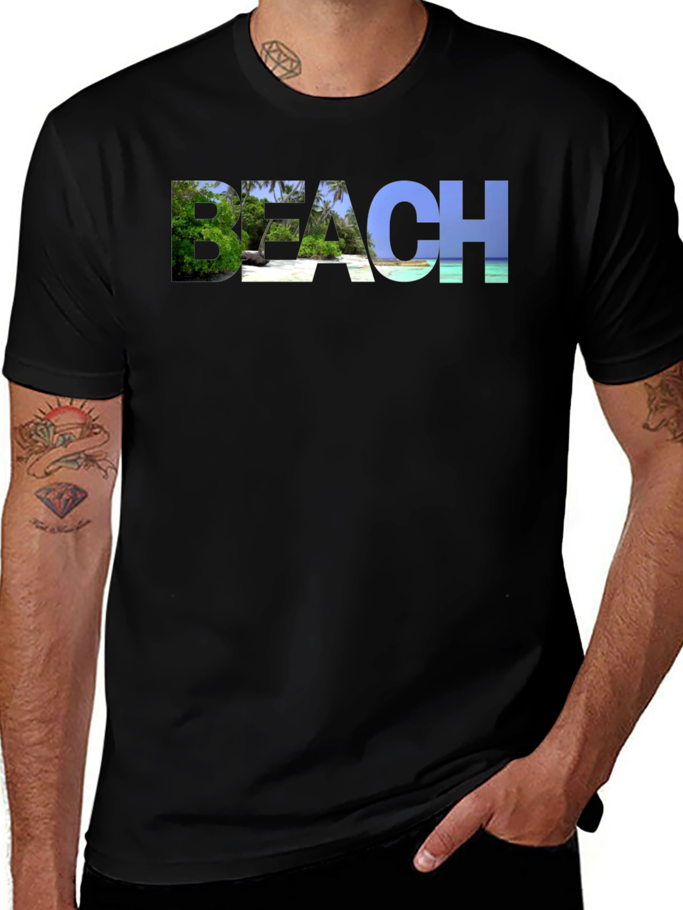 Beach Graphic Black T-Shirt