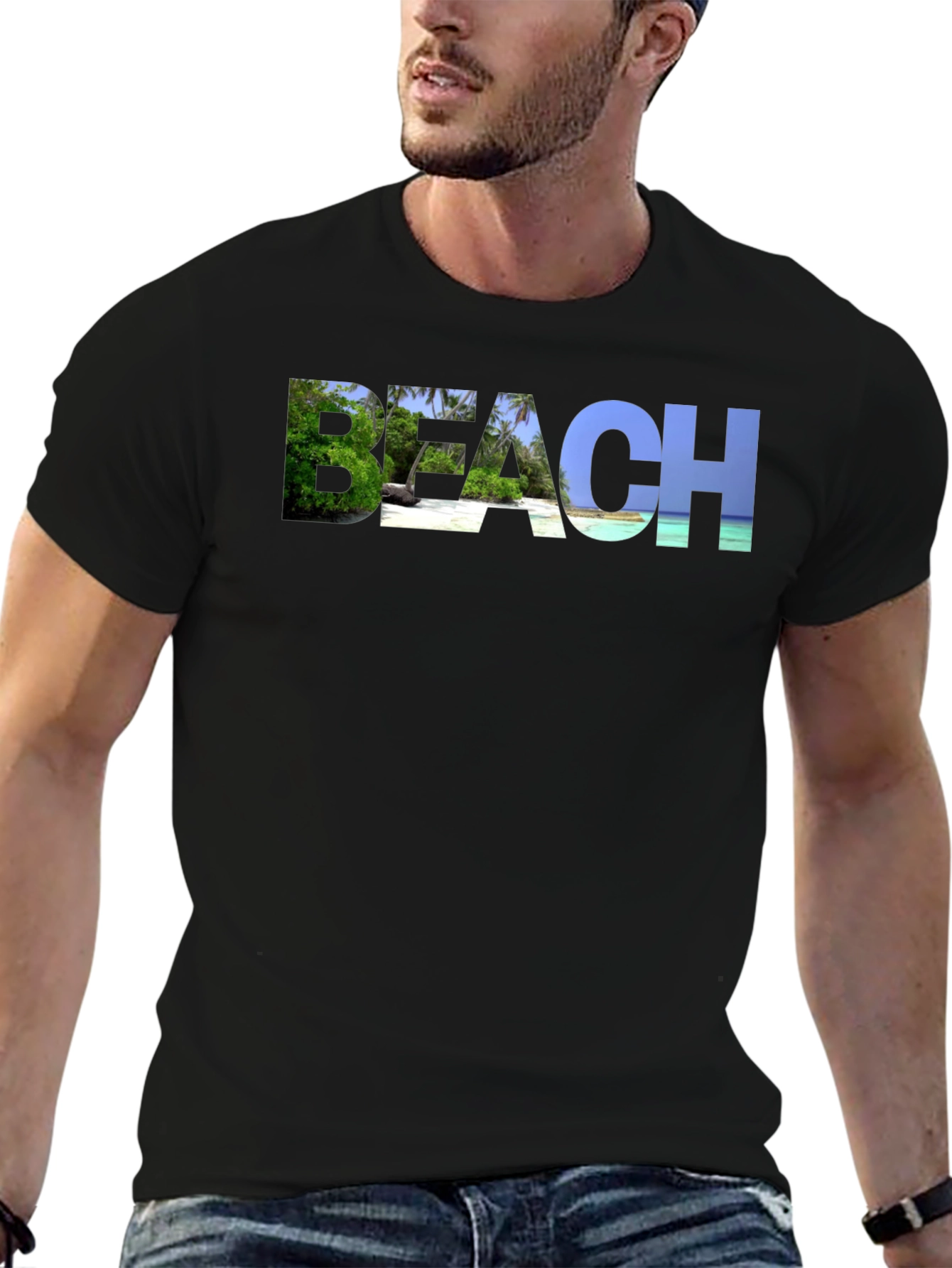 Beach Graphic Black T-Shirt