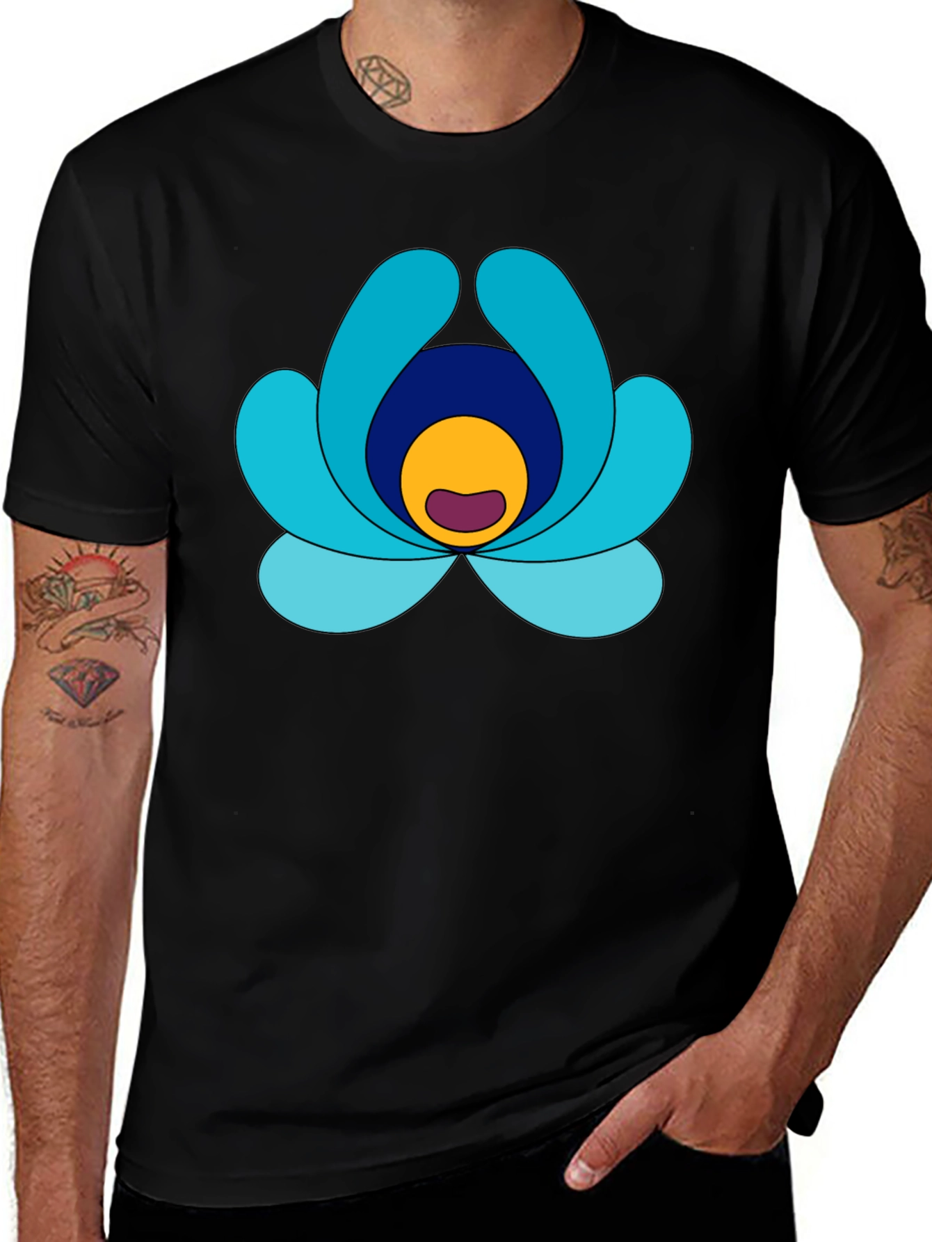 Abstract Flower Graphic Print Black Tee