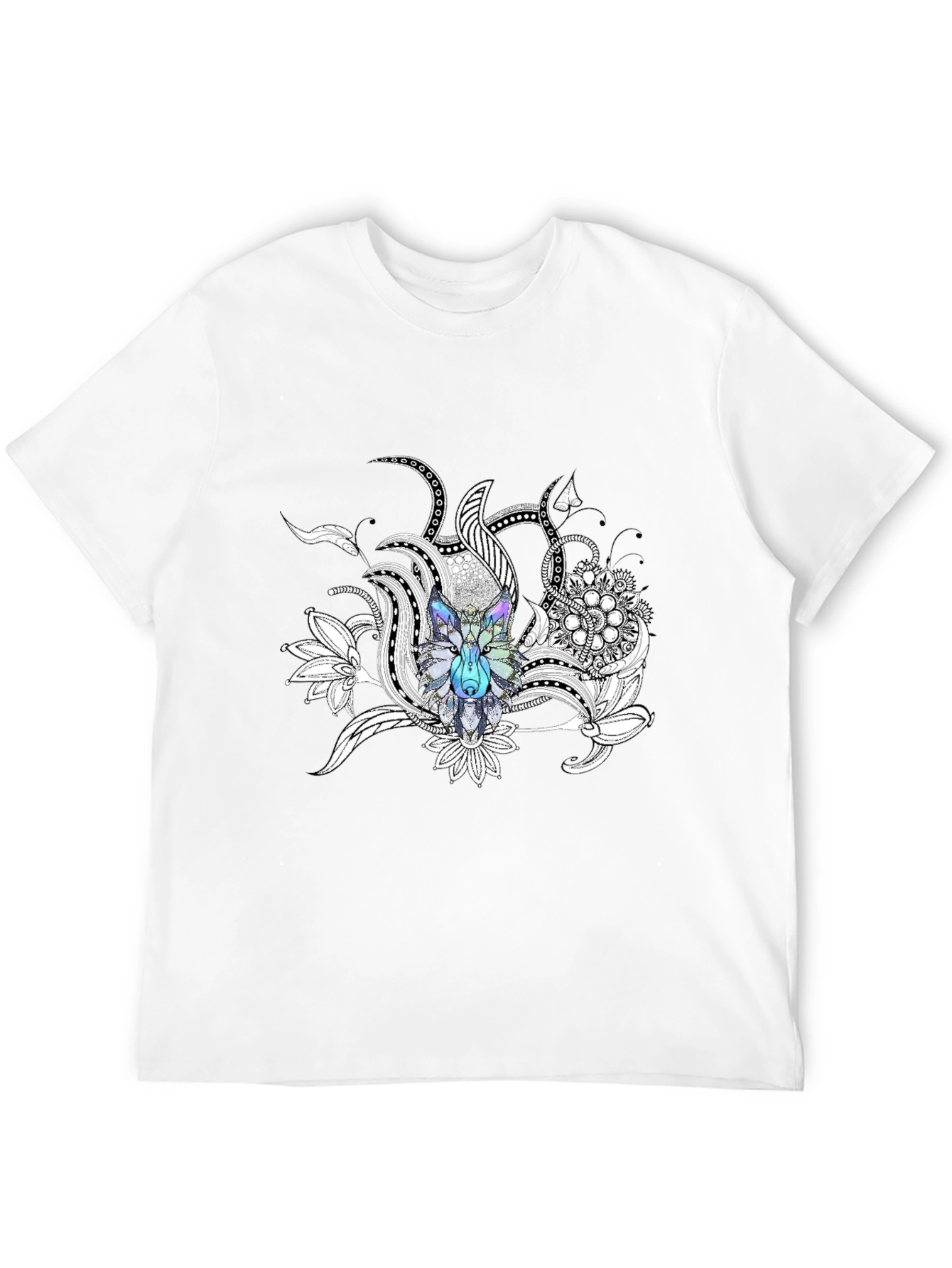 Wolf Floral Graphic Print Black T-Shirt
