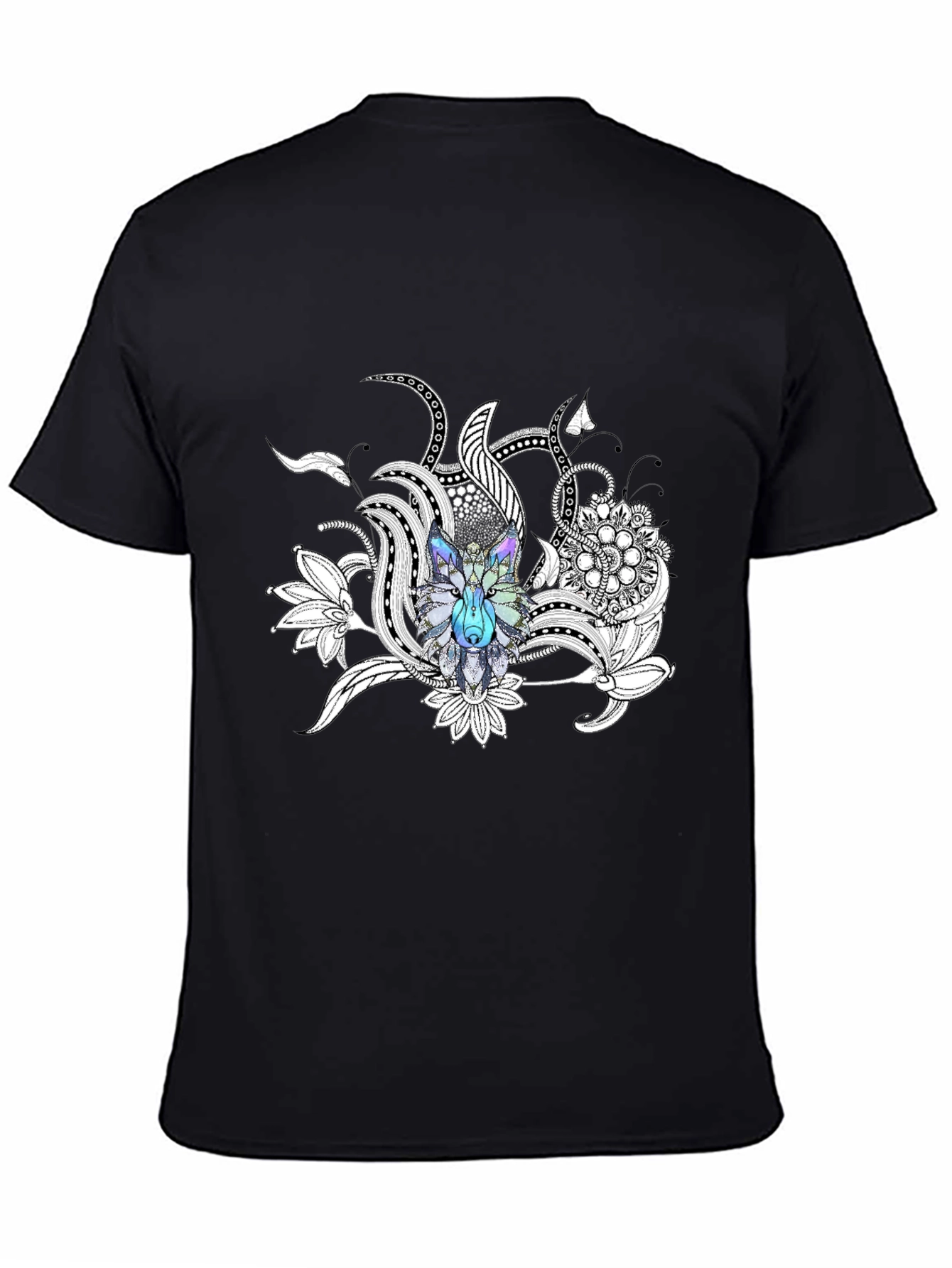 Wolf Floral Graphic Print Black T-Shirt