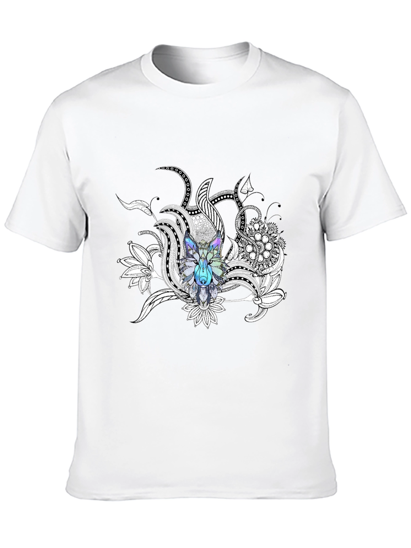 Wolf Floral Graphic Print Black T-Shirt