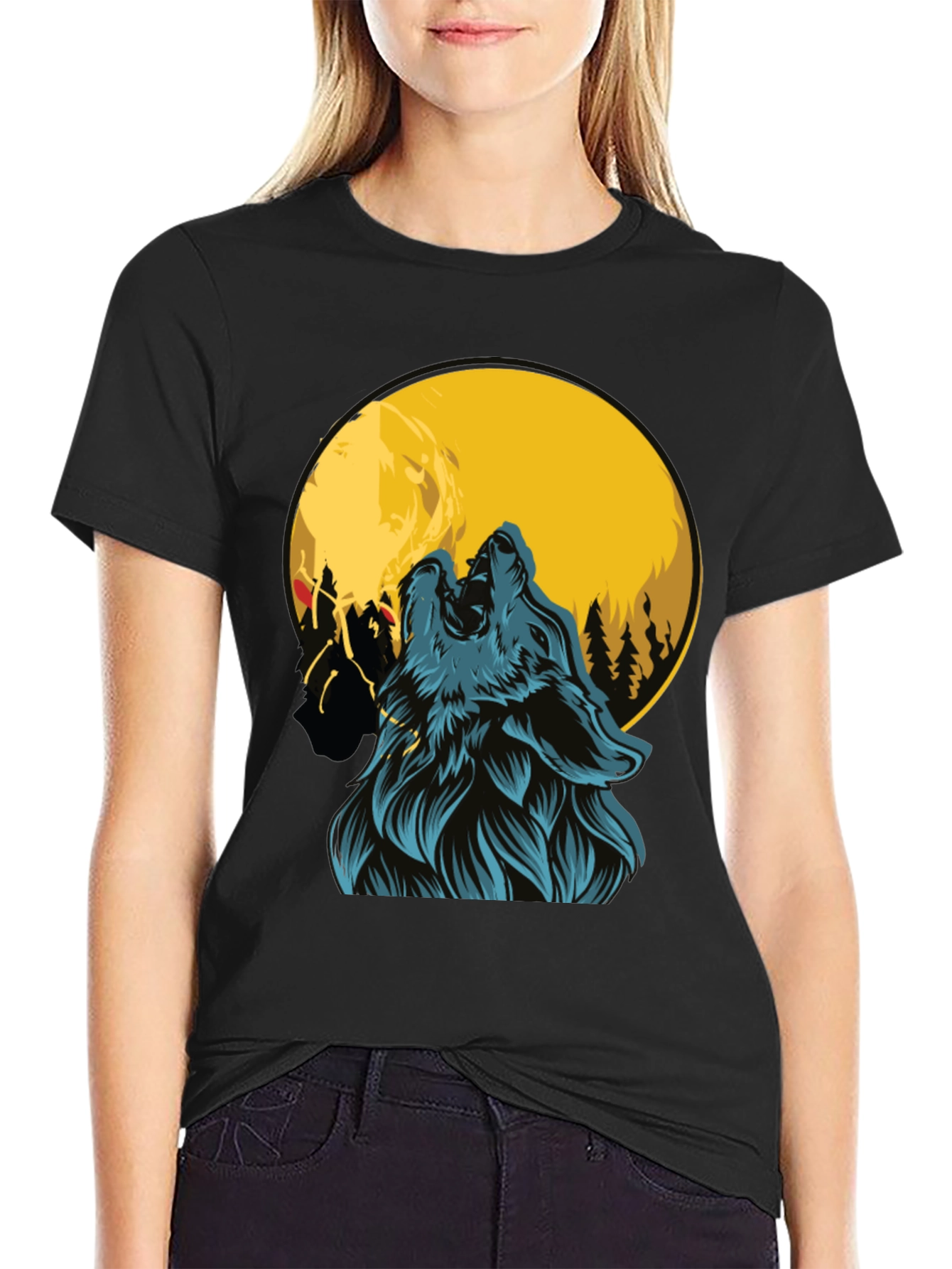 Wolf Howling at Moon Graphic Tee