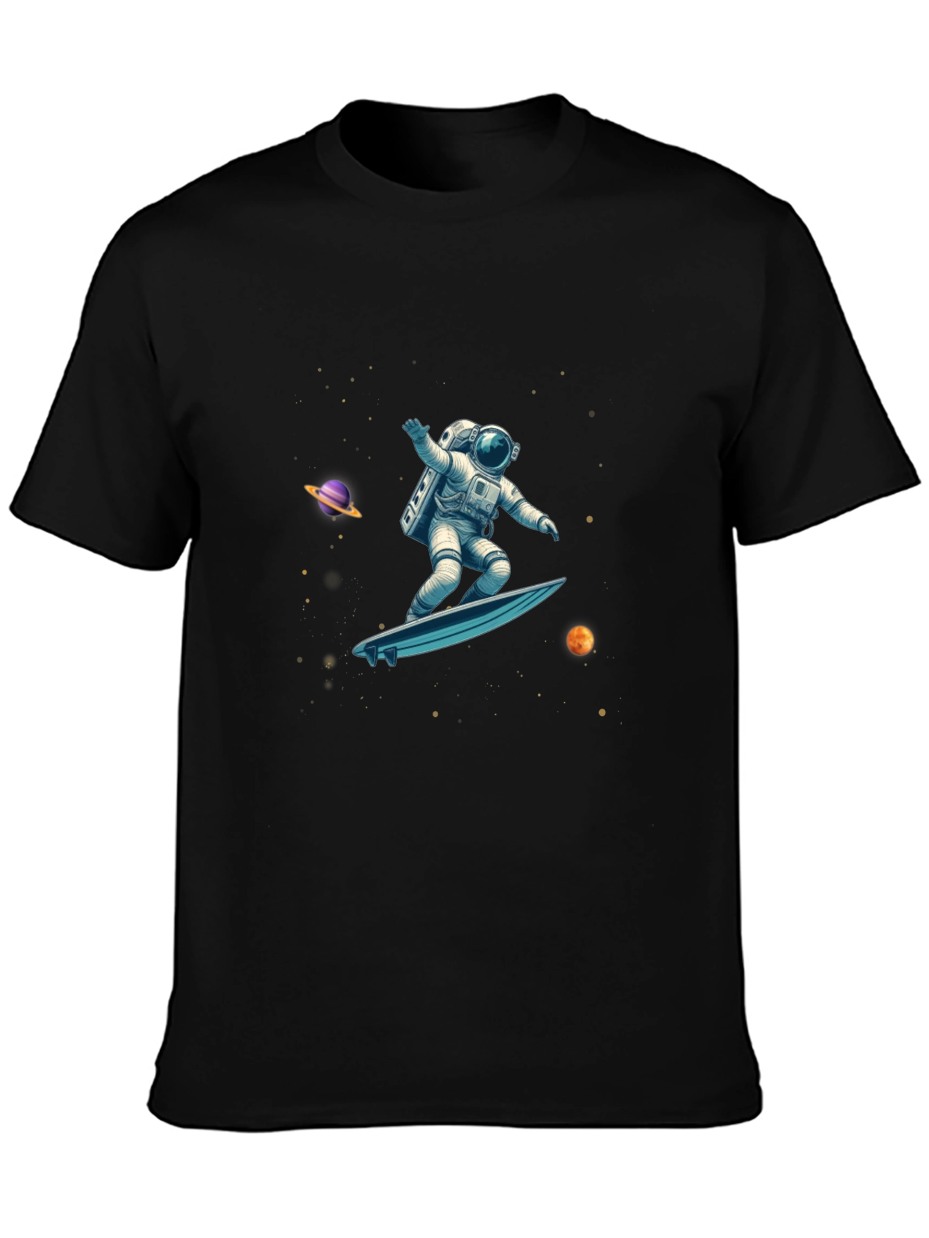 Astronaut Space Surfer Graphic Tee - Black Cotton