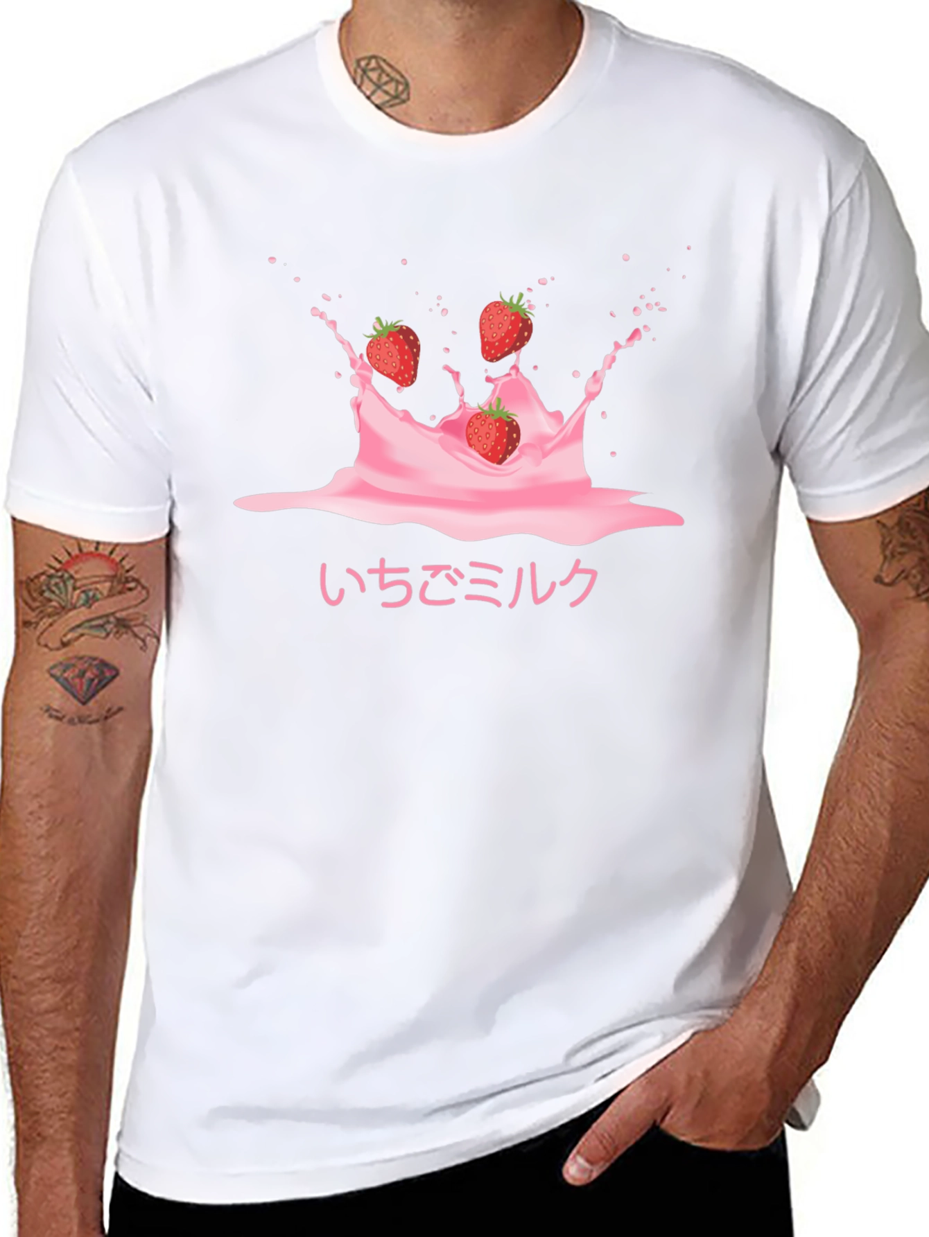 Strawberry Milk Splash Graphic Tee - Trendy Black T-Shirt