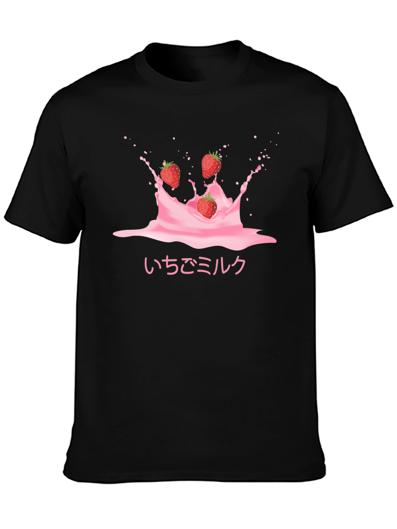 Strawberry Milk Splash Graphic Tee - Trendy Black T-Shirt