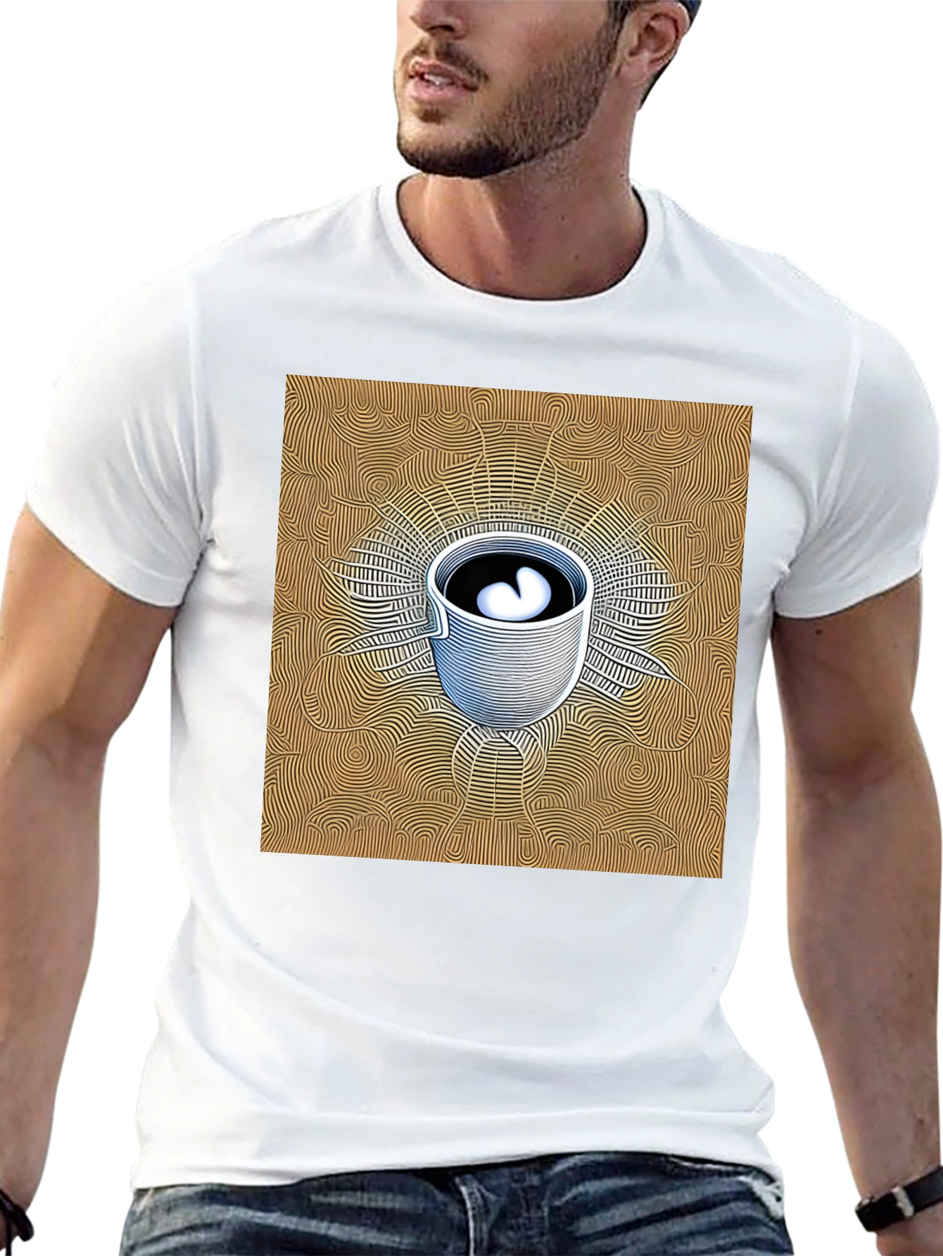 Abstract Coffee Cup Graphic Tee - Black