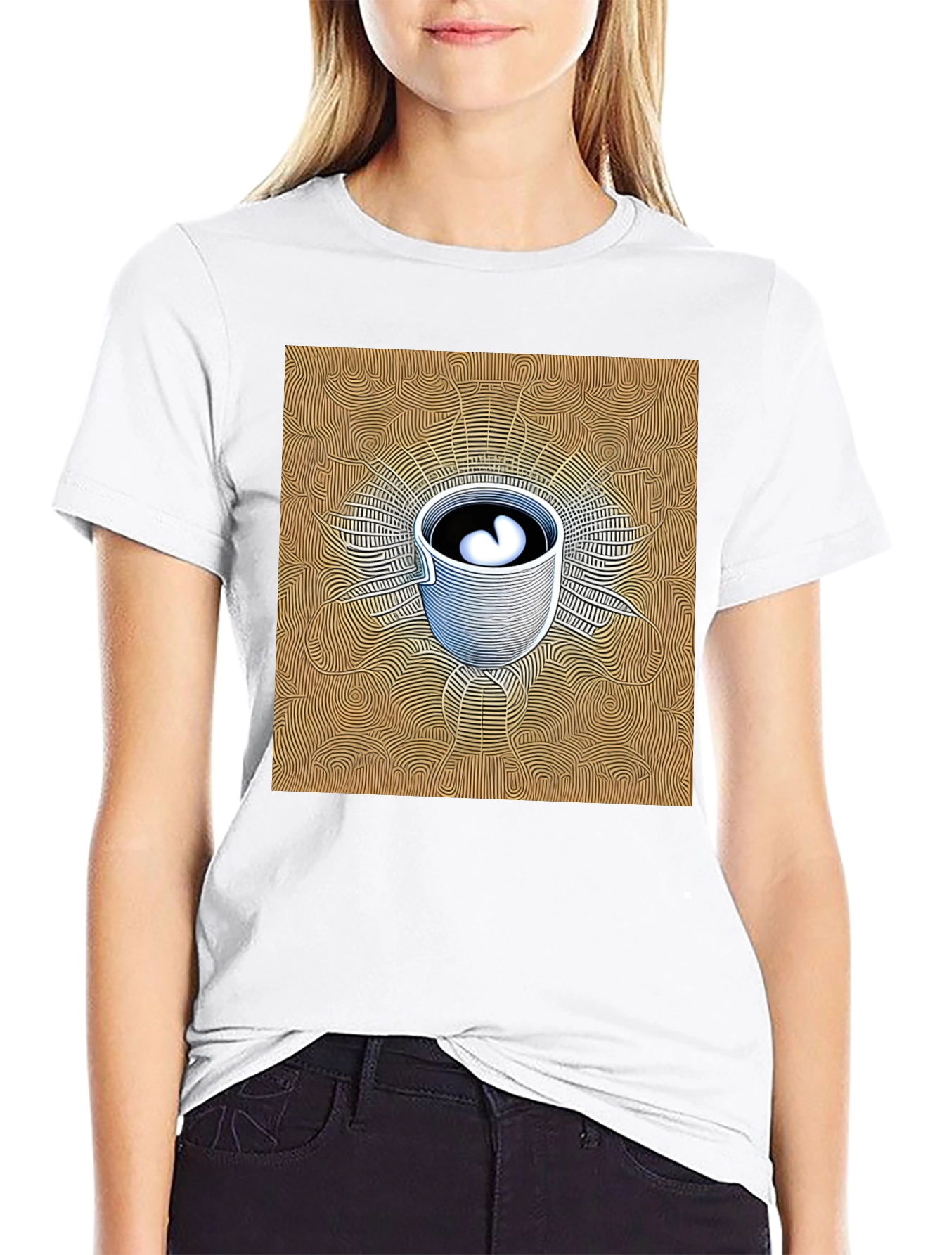 Abstract Coffee Cup Graphic Tee - Black