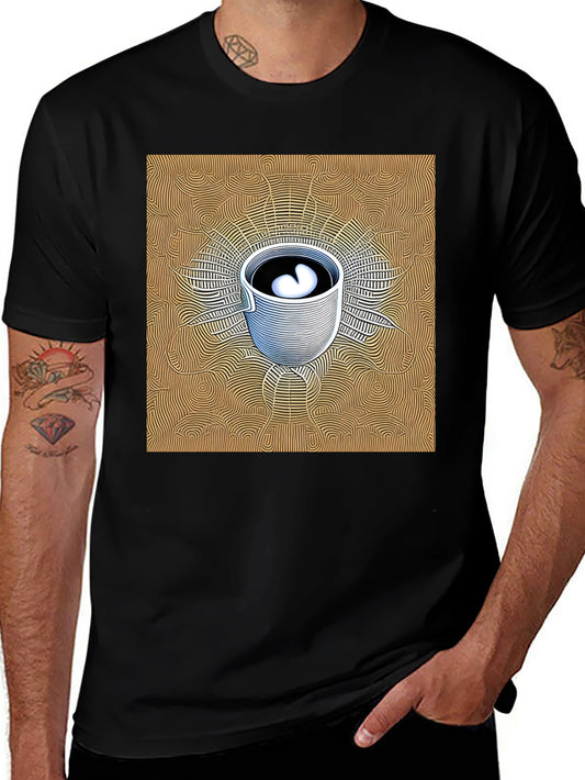 Abstract Coffee Cup Graphic Tee - Black