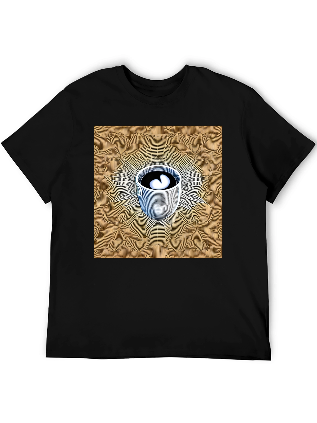 Abstract Coffee Cup Graphic Tee - Black