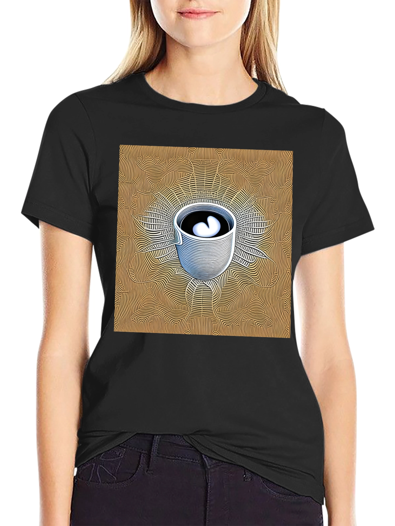 Abstract Coffee Cup Graphic Tee - Black