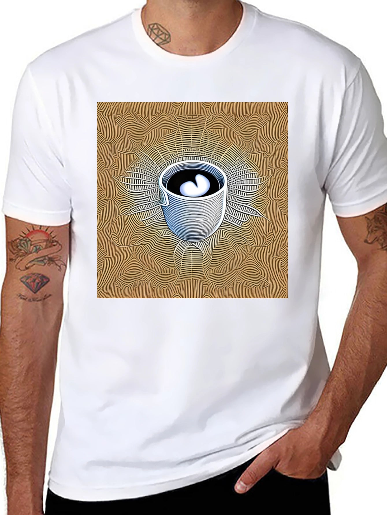 Abstract Coffee Cup Graphic Tee - Black