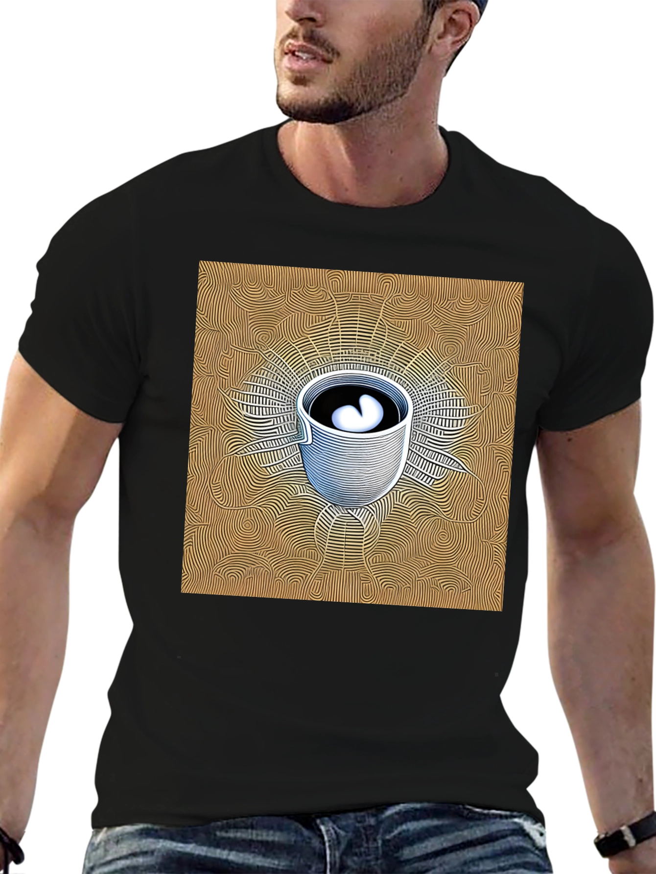 Abstract Coffee Cup Graphic Tee - Black