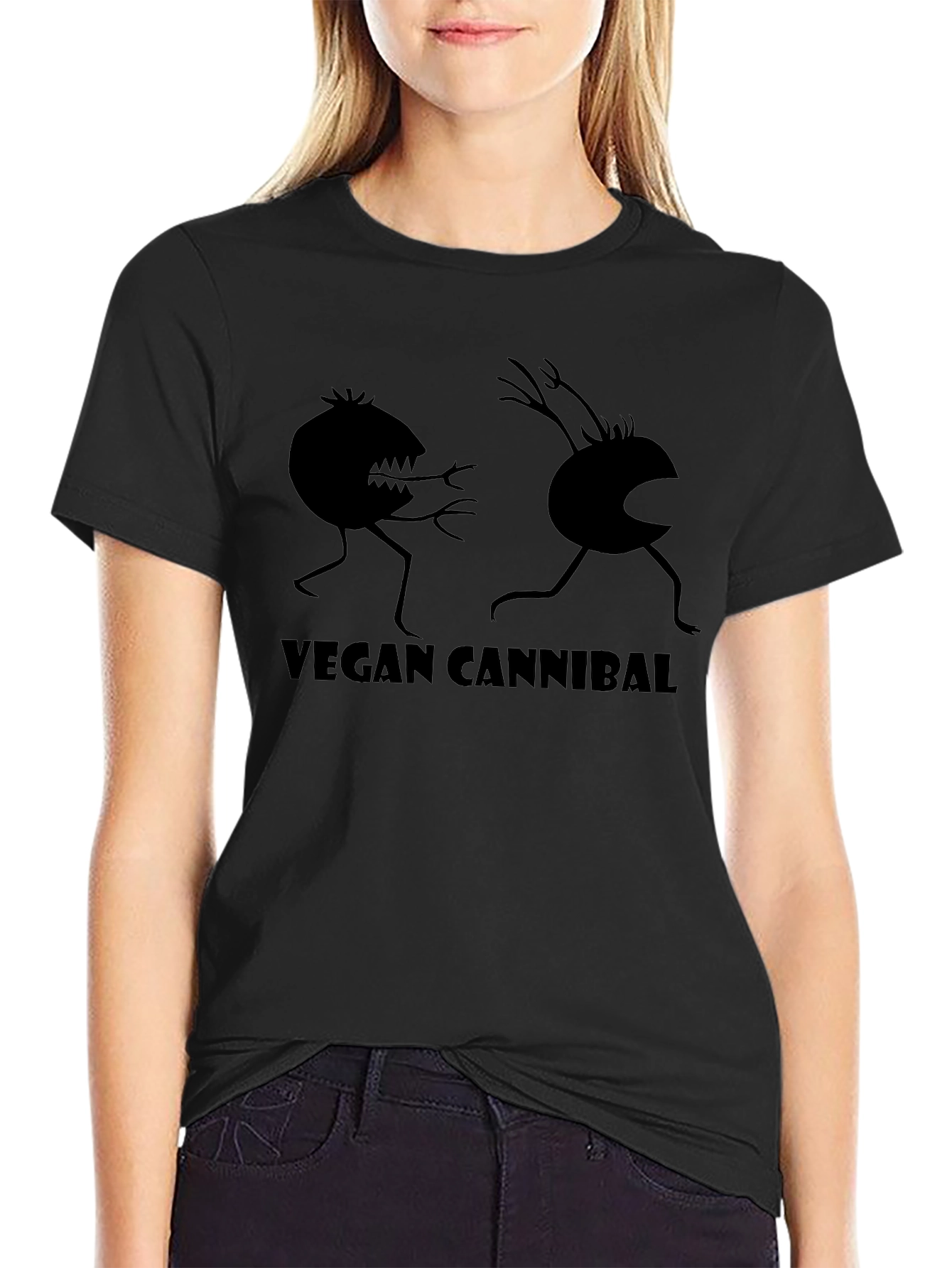 Vegan Cannibal Graphic Tee - Black Cotton