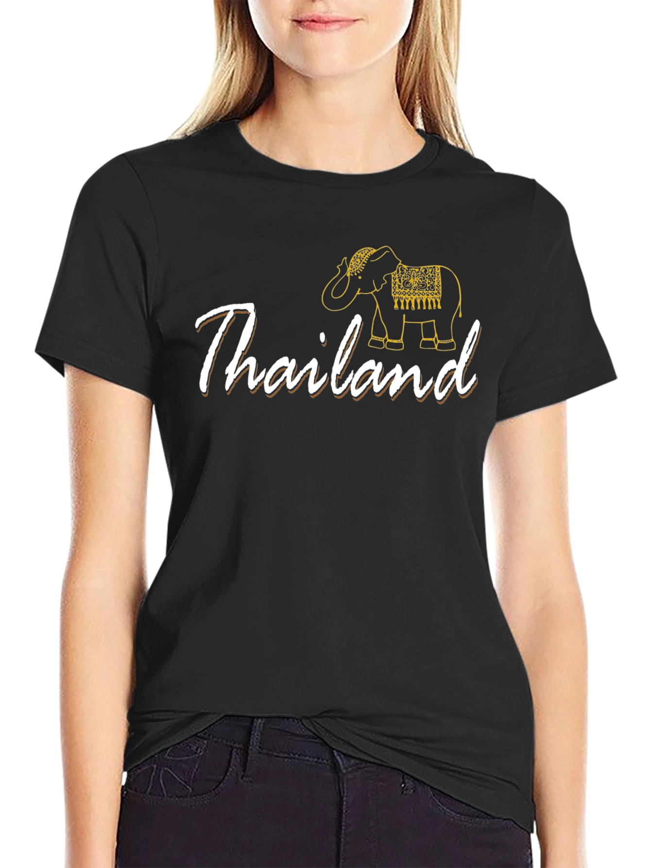 Thailand Elephant Graphic Tee - Black Cotton T-Shirt