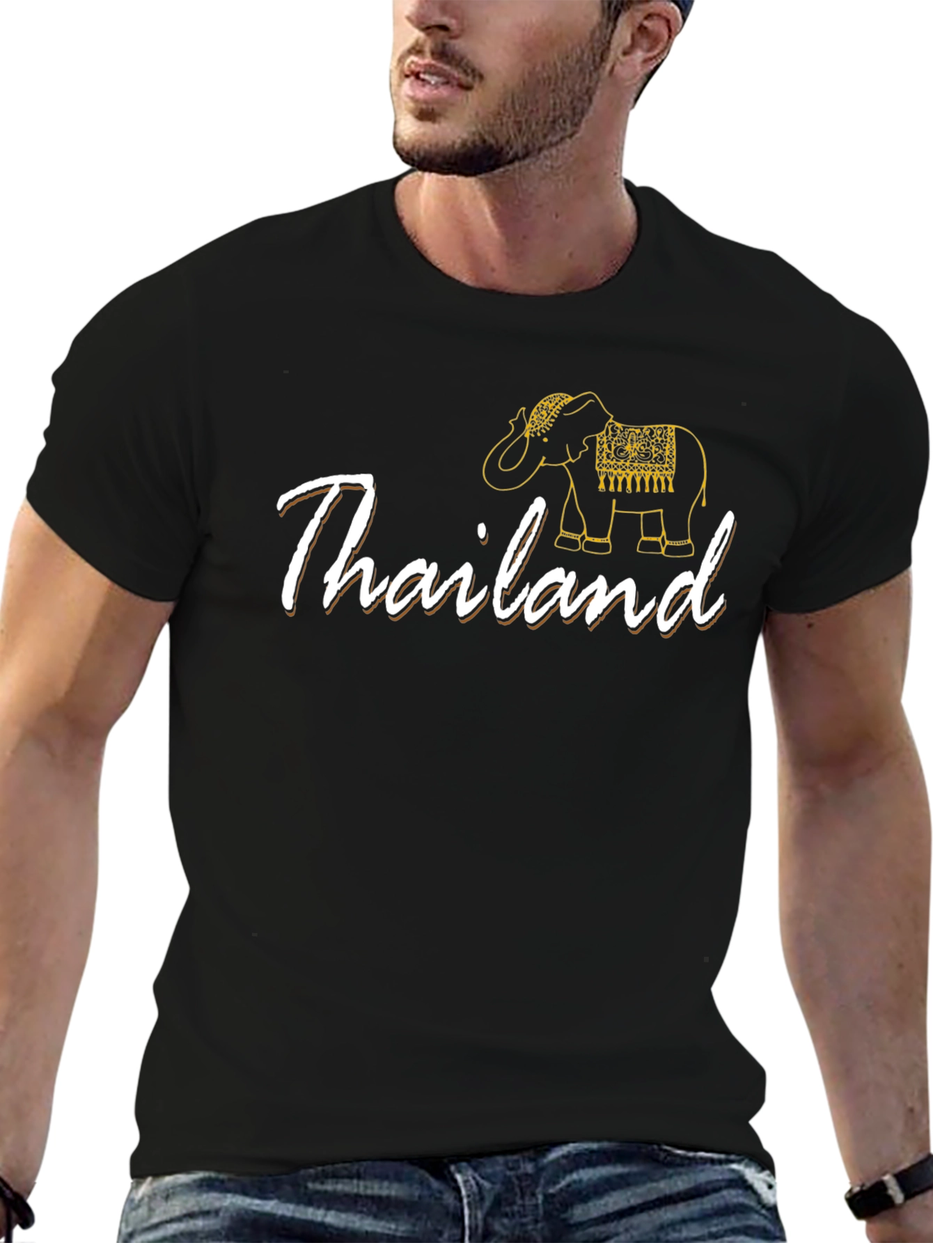 Thailand Elephant Graphic Tee - Black Cotton T-Shirt