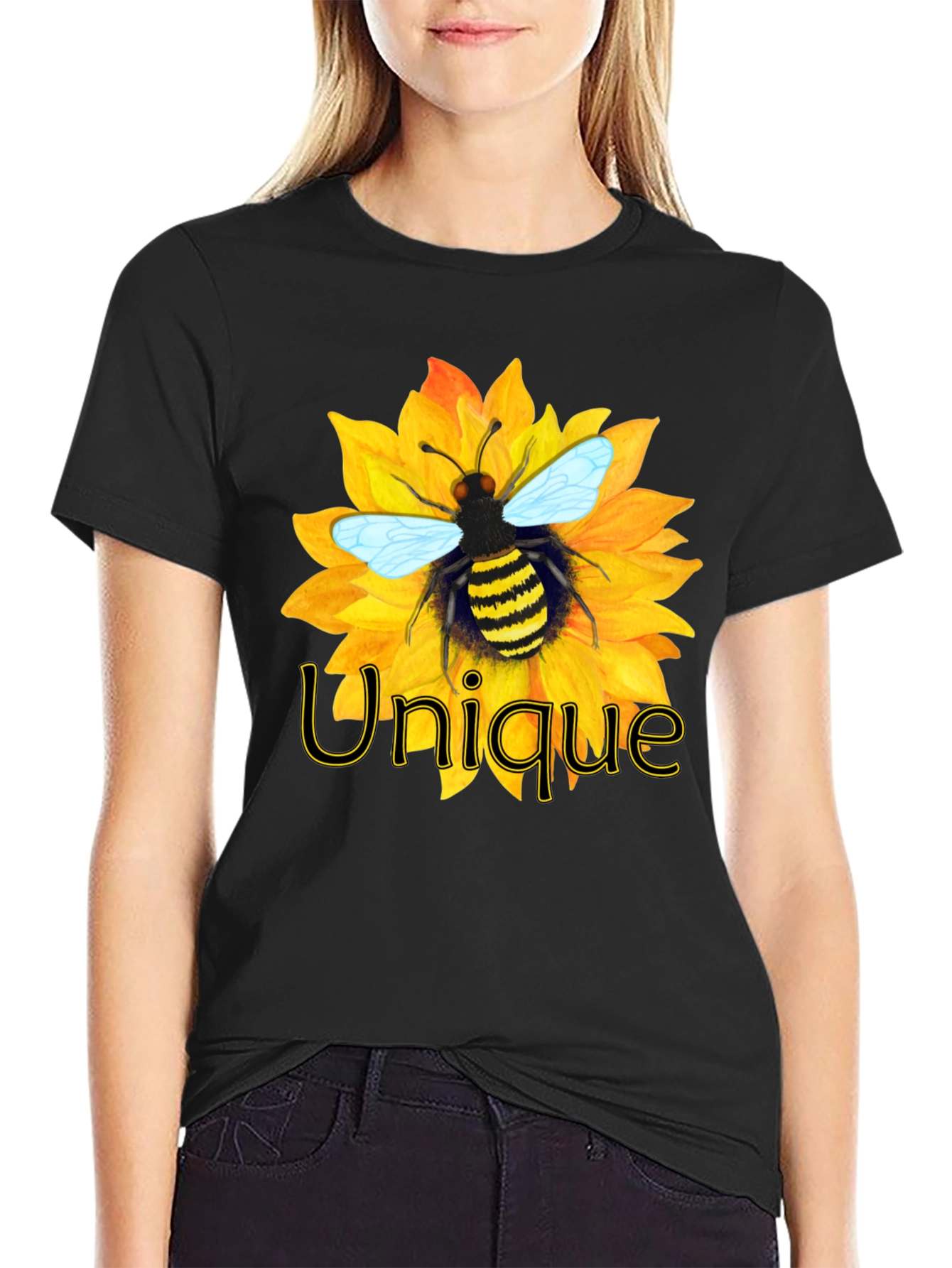Unique Bee on Sunflower Graphic Tee