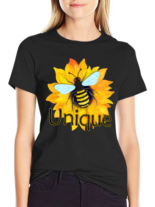 Unique Bee on Sunflower Graphic Tee