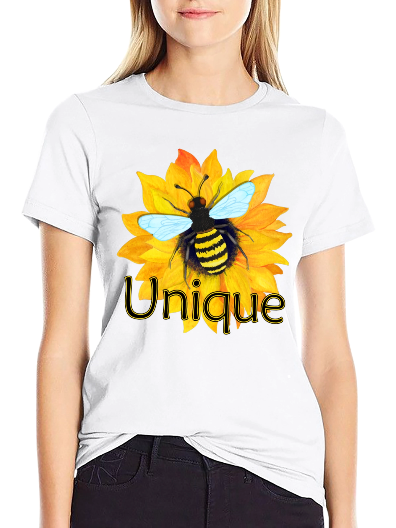 Unique Bee on Sunflower Graphic Tee