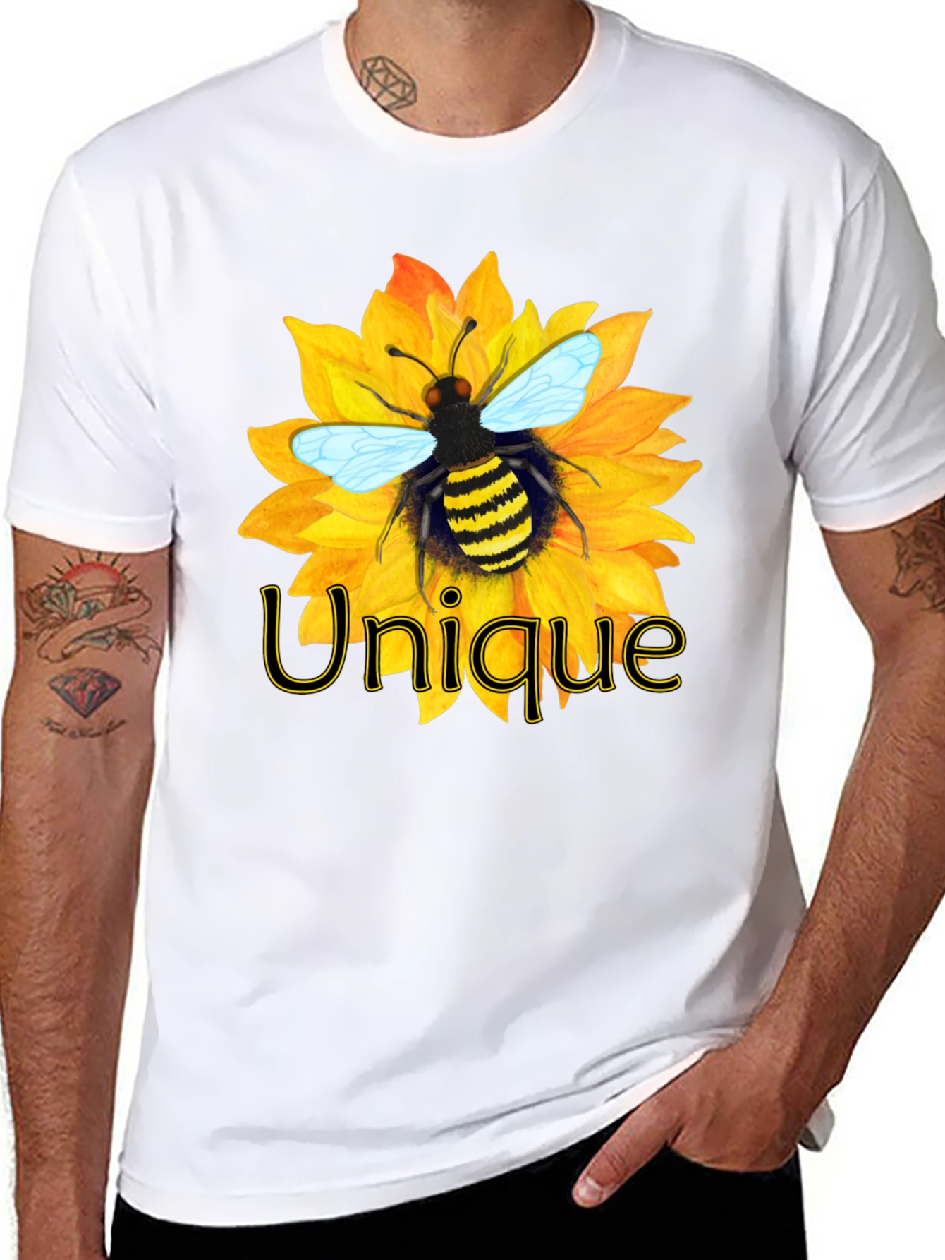 Unique Bee on Sunflower Graphic Tee
