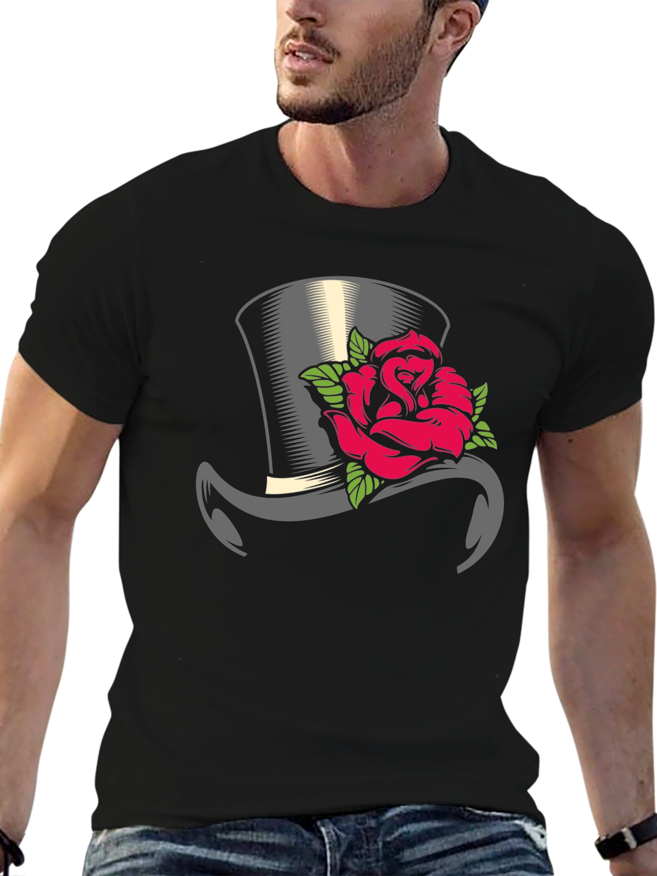 Top Hat Rose Graphic Tee - Classic Style