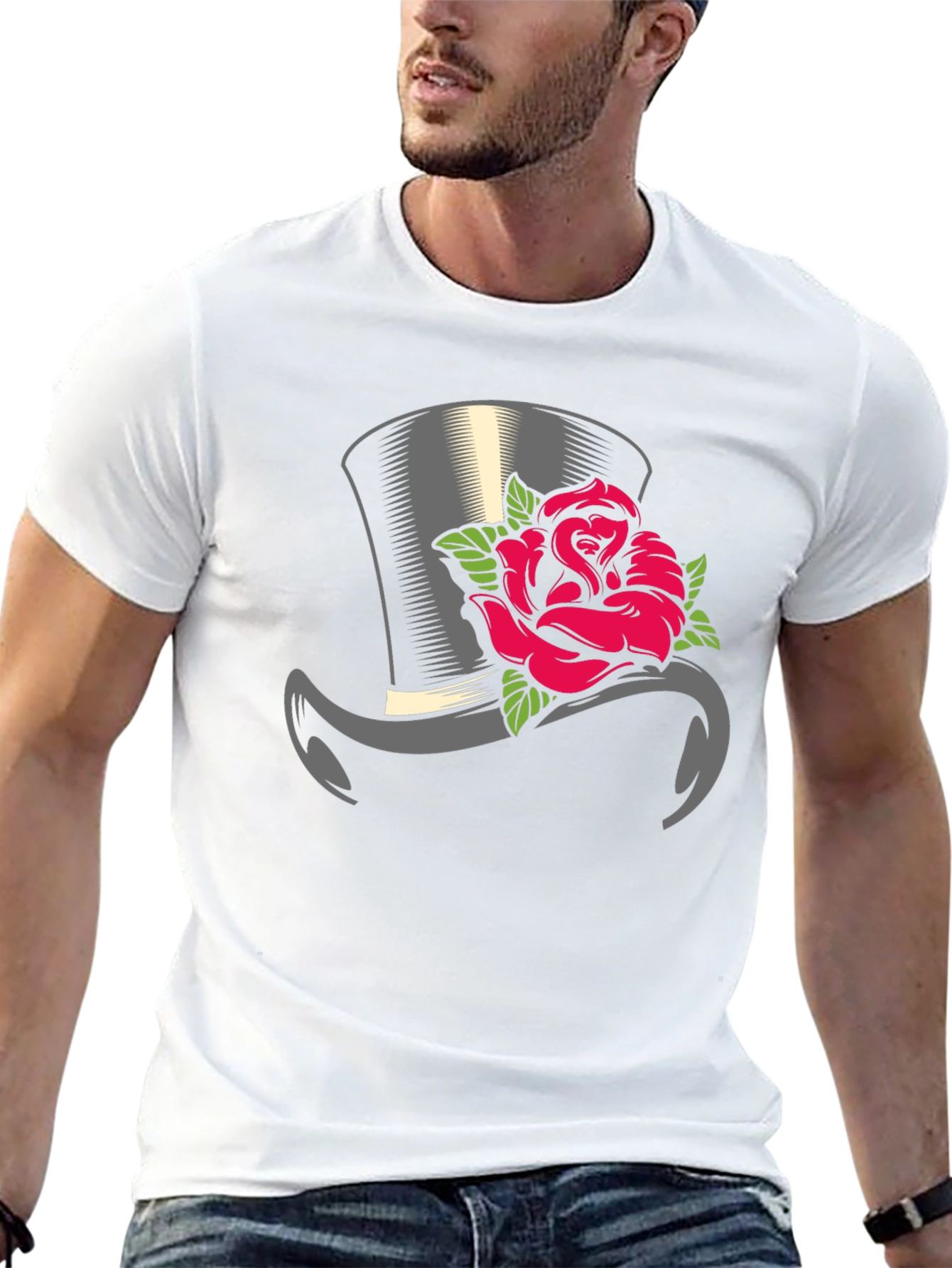 Top Hat Rose Graphic Tee - Classic Style
