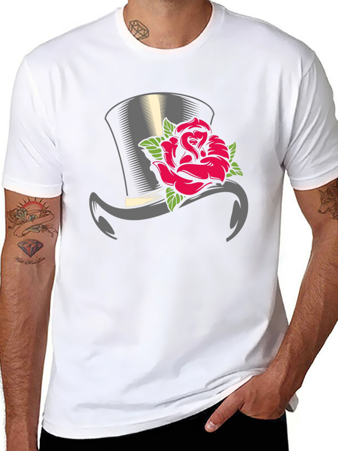 Top Hat Rose Graphic Tee - Classic Style