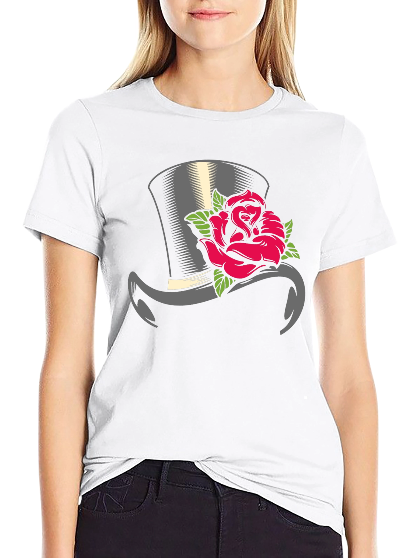 Top Hat Rose Graphic Tee - Classic Style