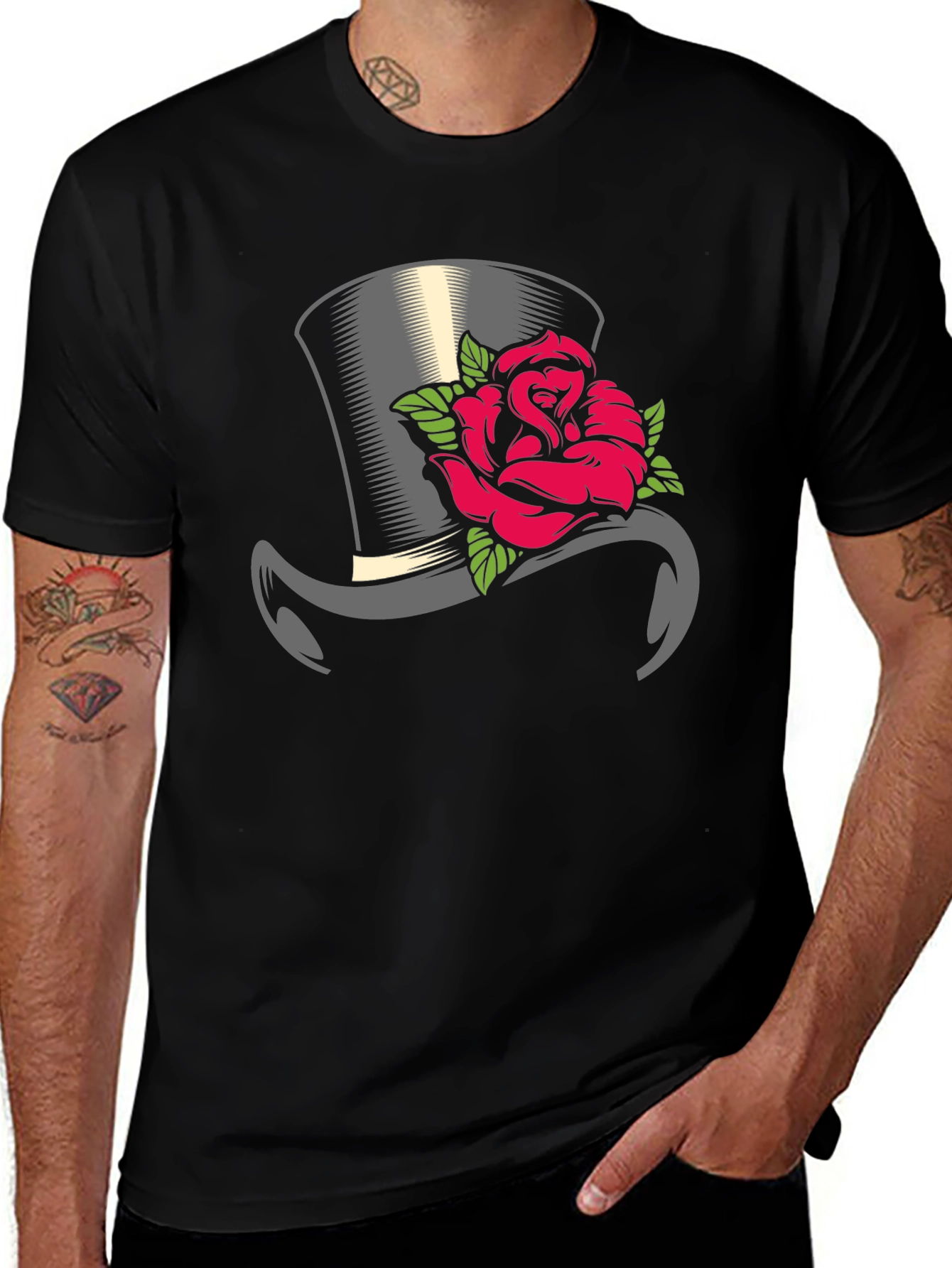 Top Hat Rose Graphic Tee - Classic Style