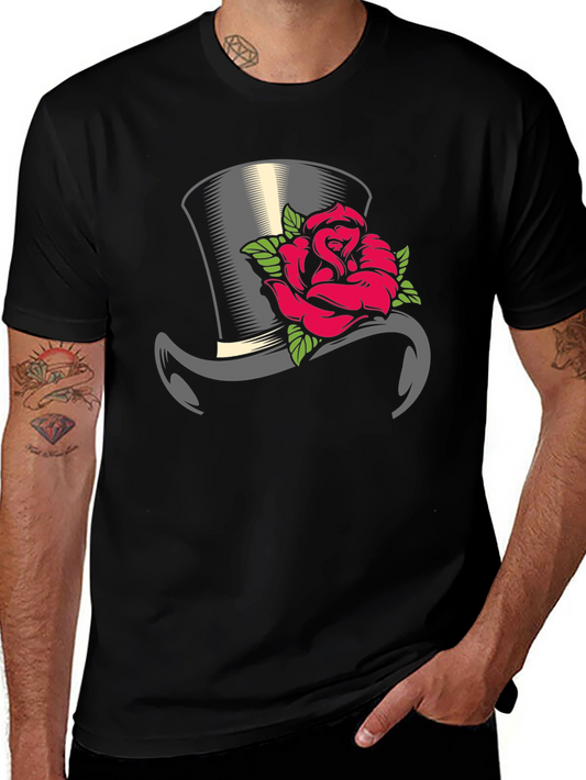 Top Hat Rose Graphic Tee - Classic Style