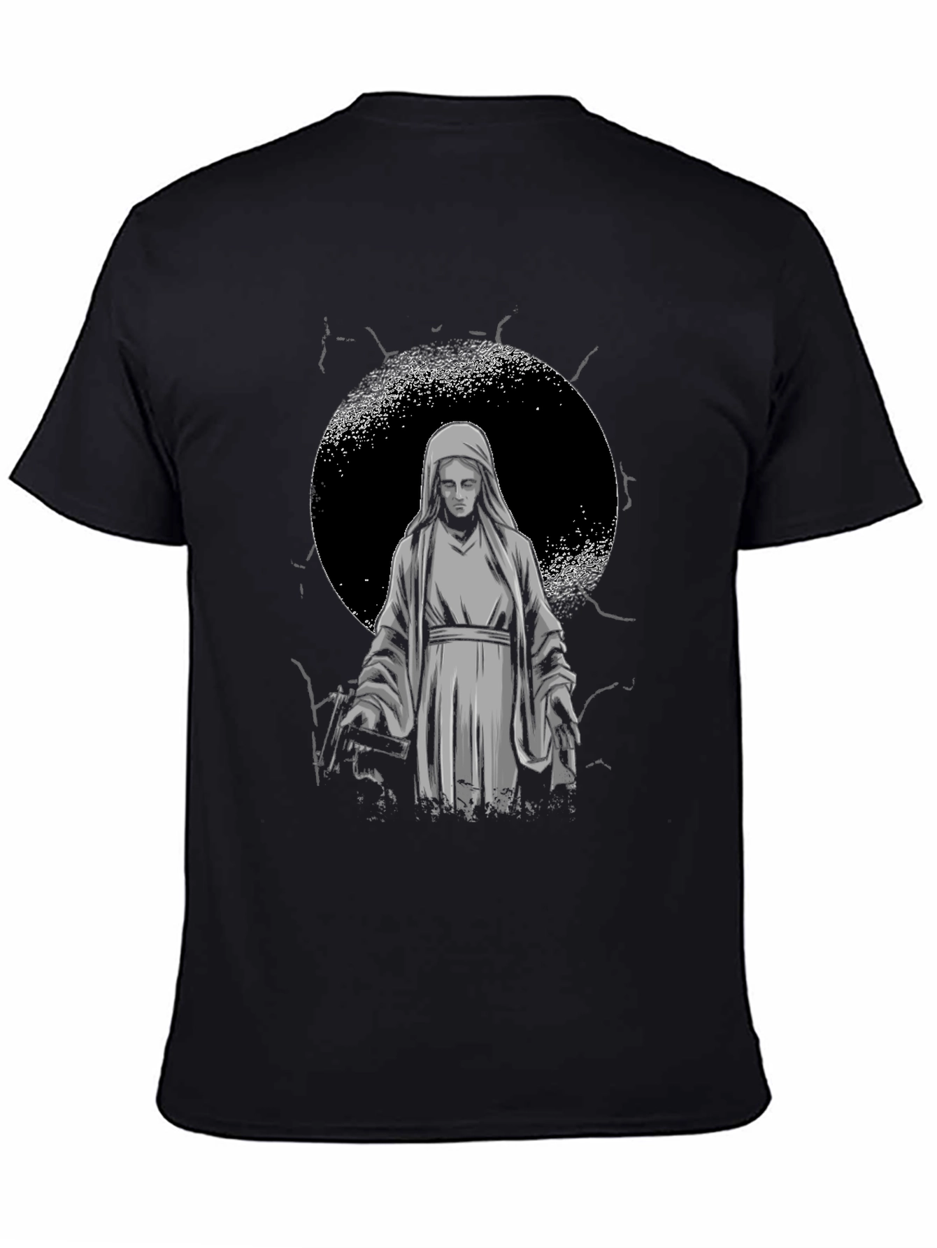 Virgin Mary Graphic Tee - Black Religious T-Shirt