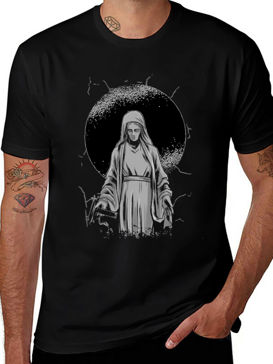 Virgin Mary Graphic Tee - Black Religious T-Shirt