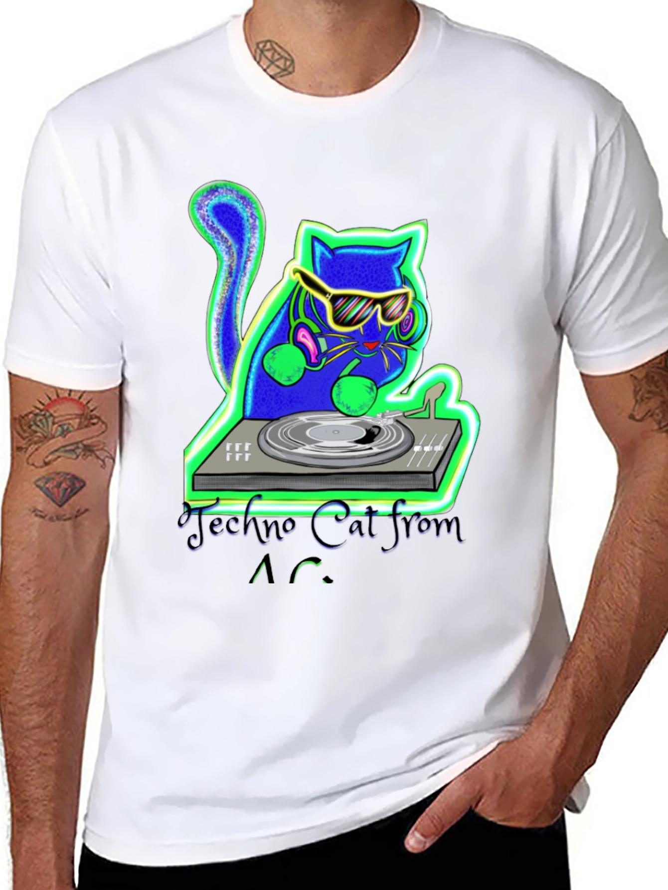 Techno Cat DJ T-Shirt - Cool Club Wear