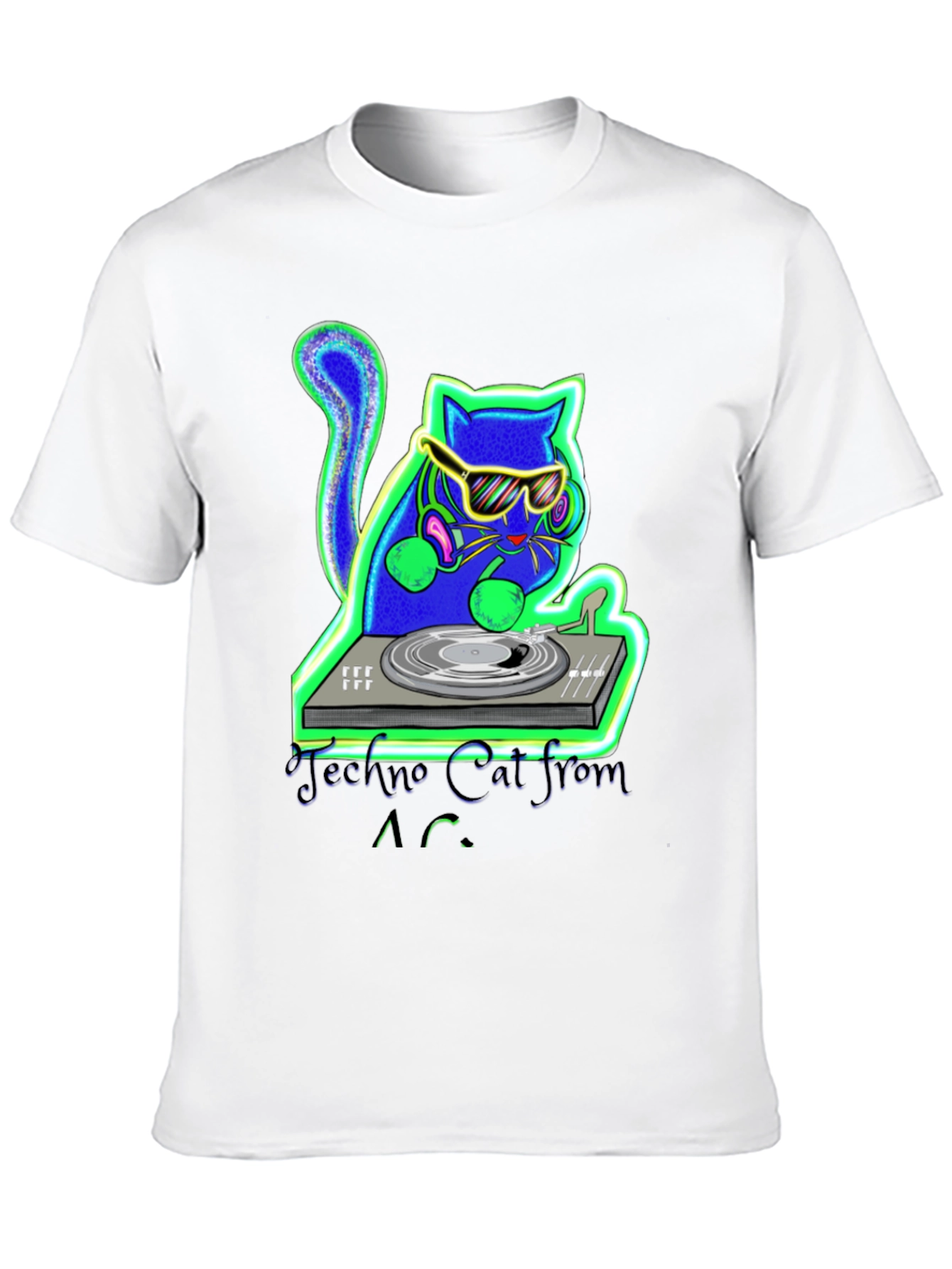 Techno Cat DJ T-Shirt - Cool Club Wear