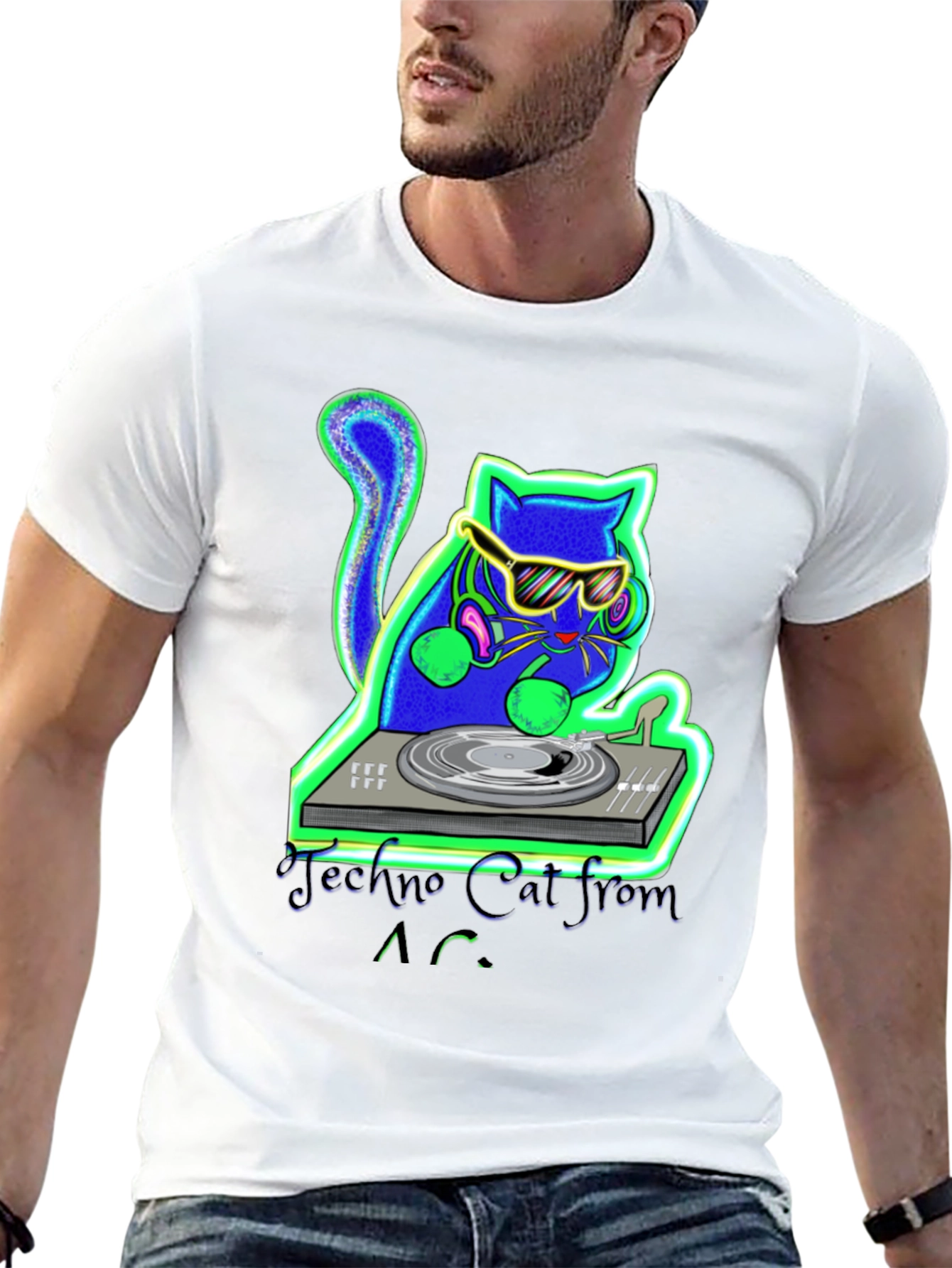 Techno Cat DJ T-Shirt - Cool Club Wear