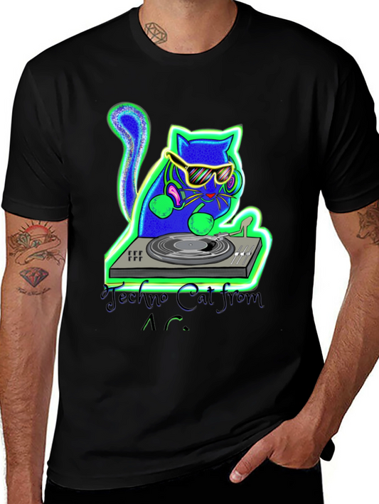 Techno Cat DJ T-Shirt - Cool Club Wear