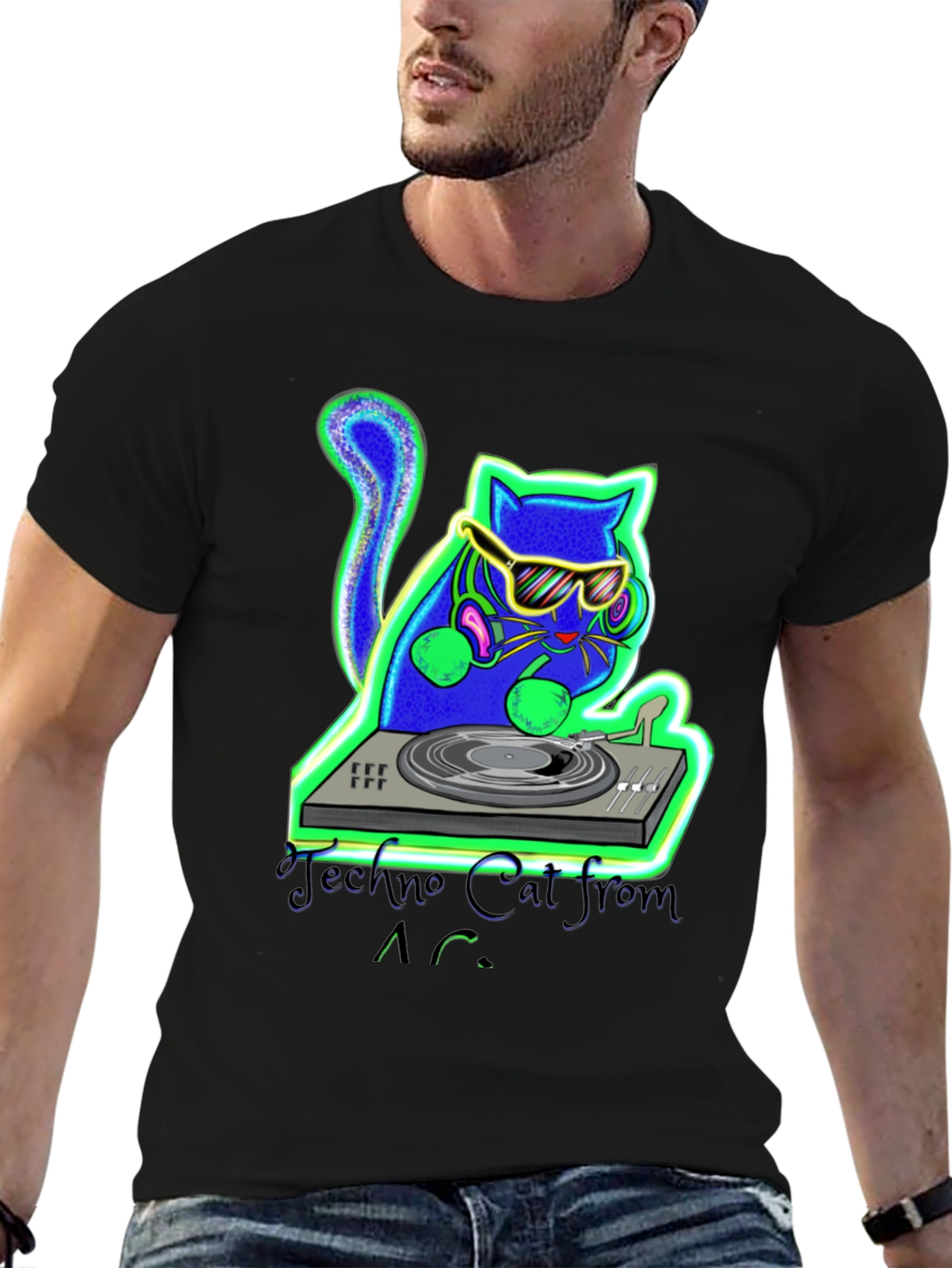 Techno Cat DJ T-Shirt - Cool Club Wear