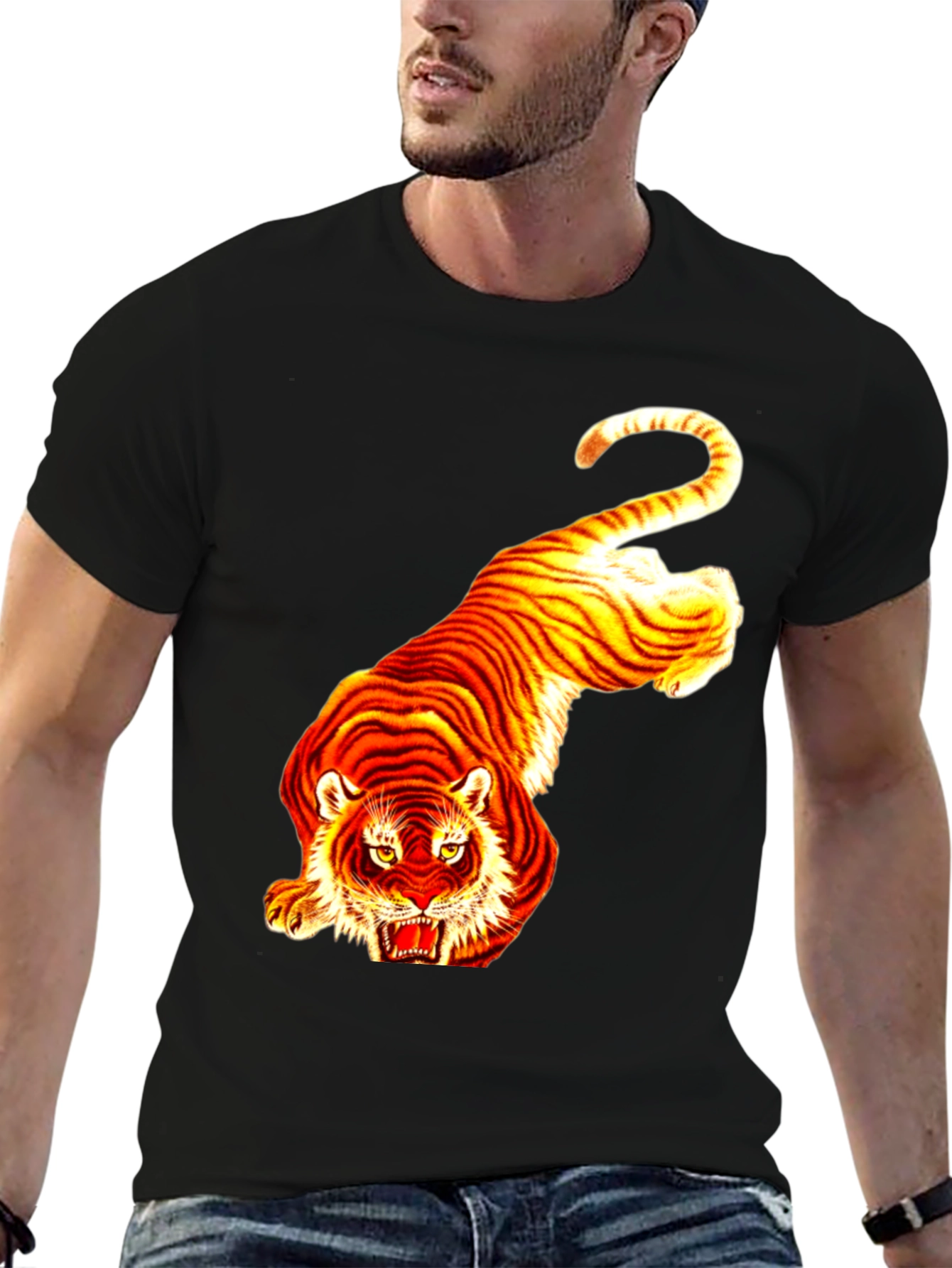Tiger Graphic Print Black Tee
