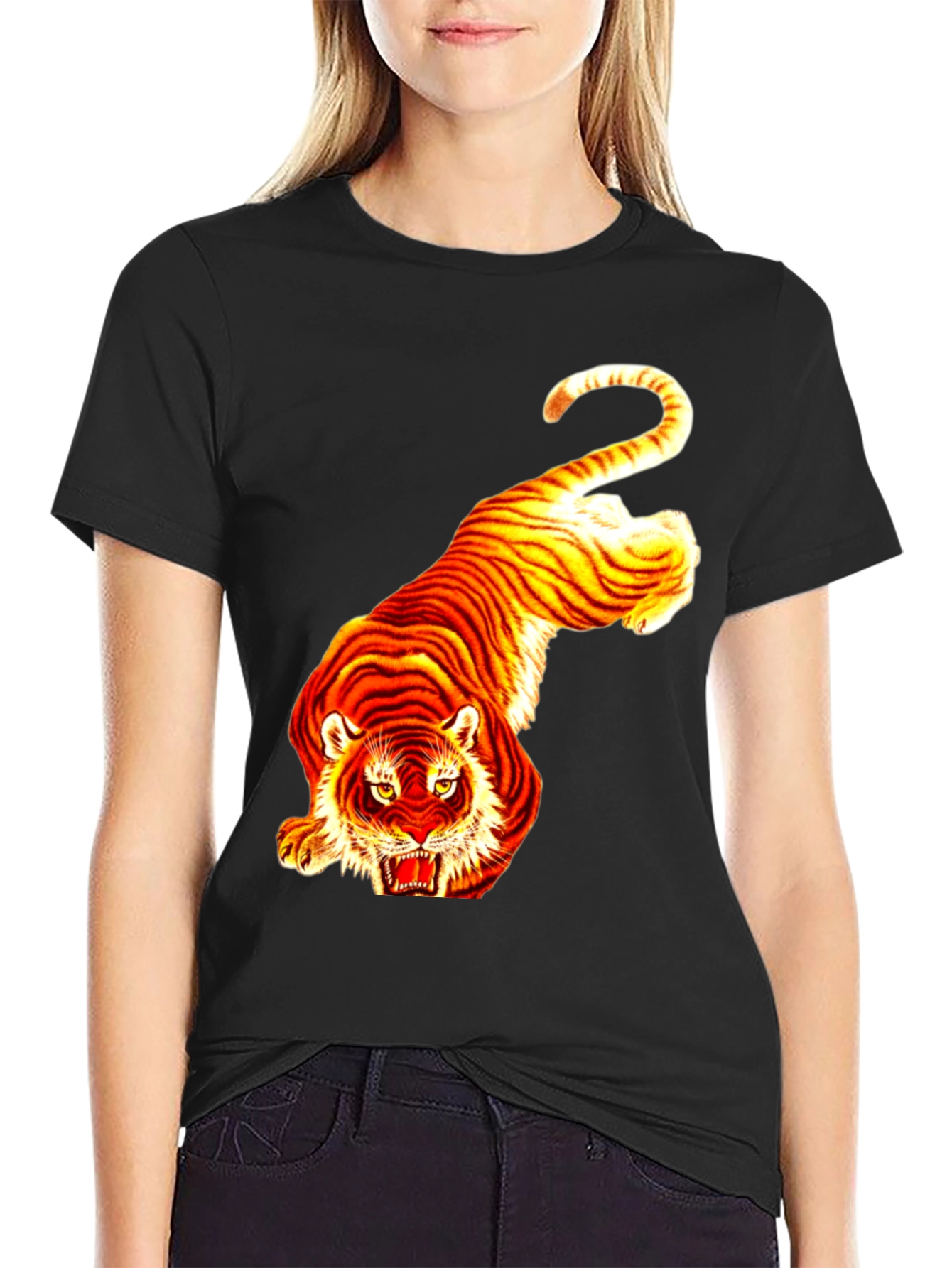 Tiger Graphic Print Black Tee