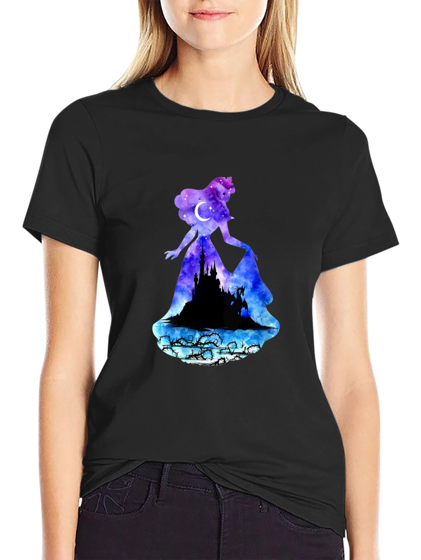 Aurora Silhouette Graphic Tee - Night Sky Design