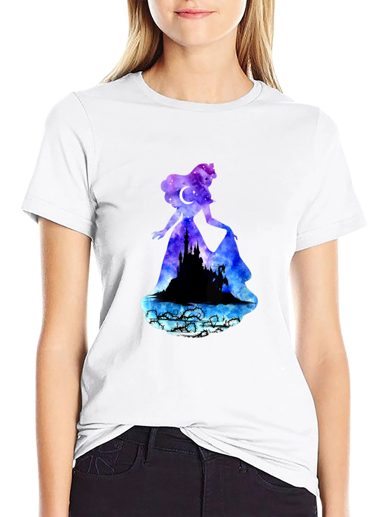 Aurora Silhouette Graphic Tee - Night Sky Design
